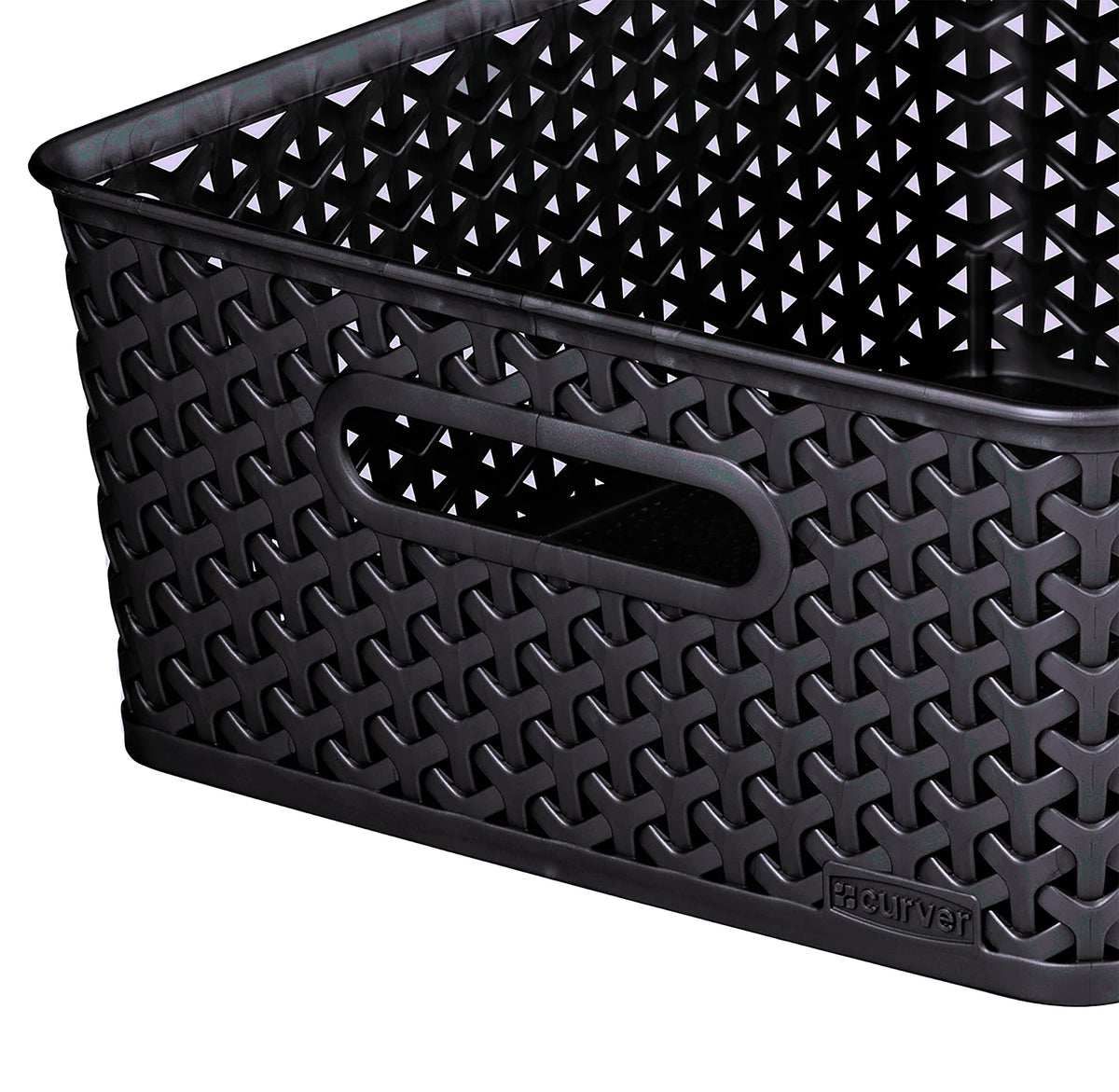 Curver My Style Rattan Effect Set of 3 Kitchen, Living room, Bathroom, Bedroom, Utility Medium Rectangular Storage Baskets 12 Litres - Anthracite