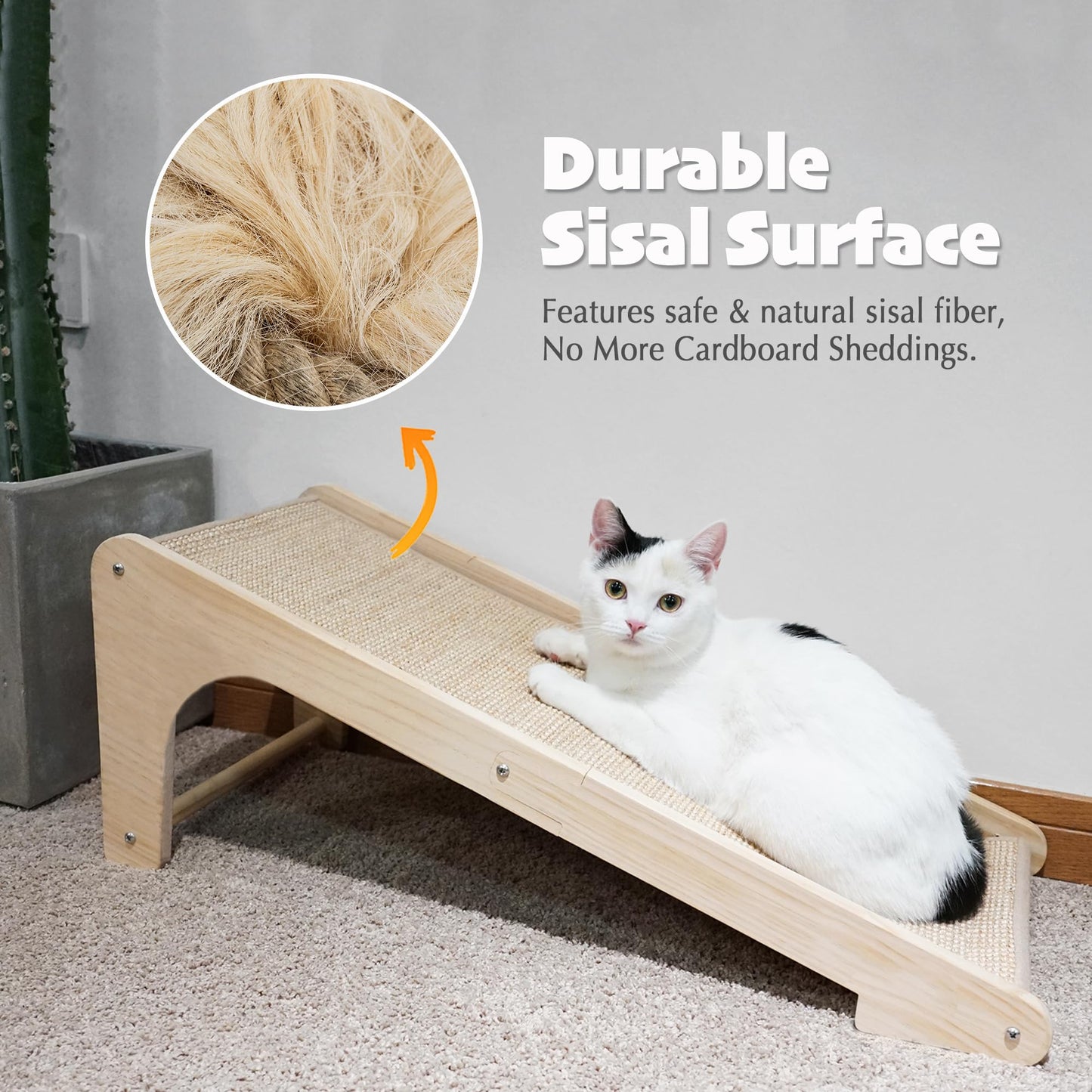 PETKARAY Sisal Cat Scratcher Ramp, L Shape Scratch Pad for Indoor Cats, 27" Wall Furniture Protector With Mouse Toy