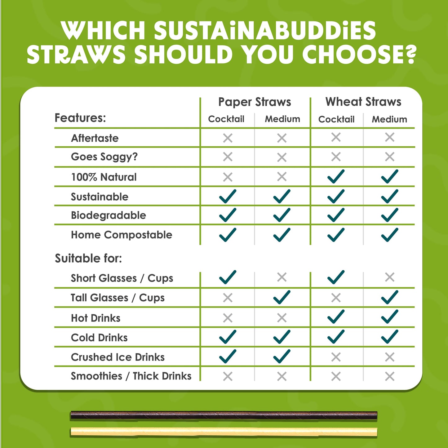 SustainaBuddies 2400 Cocktail Disposable Paper Drinking Straws | FSC-Certified, Biodegradable and Compostable | Strong and Durable