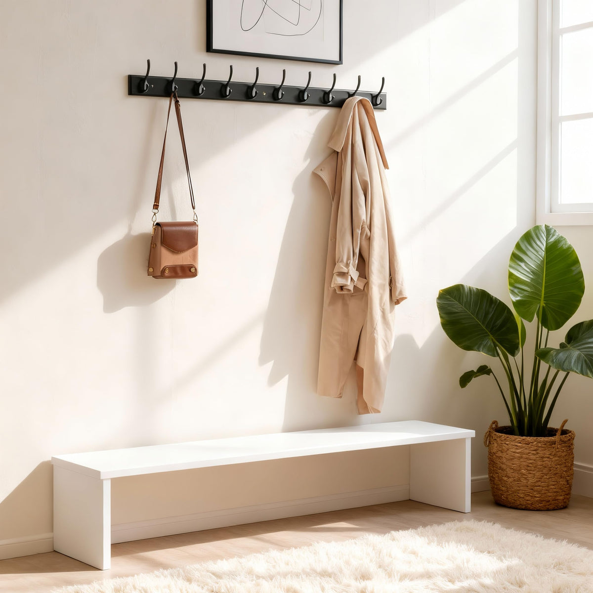 WEBI Coat Rack Wall Mounted,10 Hooks,97cm Long Wall Coat Hanger,Coat Hooks Wall Mounted for Hanging Coats,Clothes,Jacket,Black,2 Packs