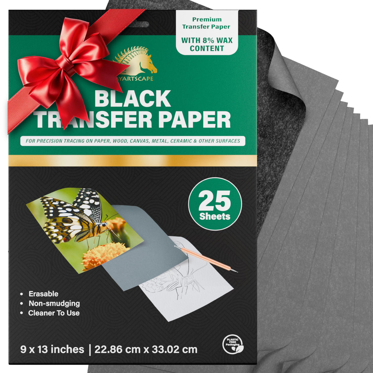 MyArtscape Graphite Transfer Paper - 9" x 13" - 25 Sheets - Waxed Carbon Paper for Tracing Black