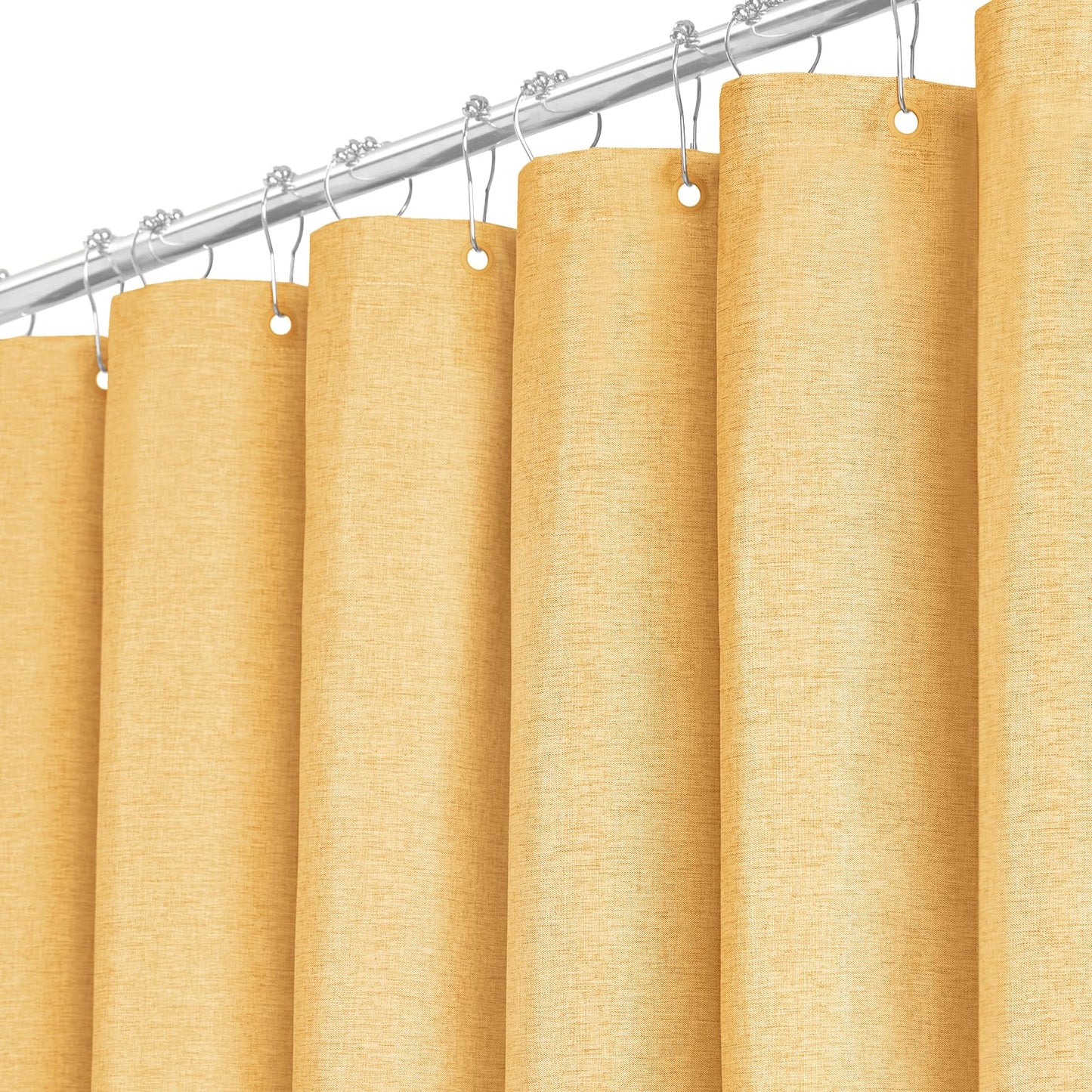 BTTN Gold Linen Shower Curtain, Modern Mildew Resistant Textured Fabric, Waterproof Polyester for Wet Bathroom, Weighted Hem, Durable and Washable,