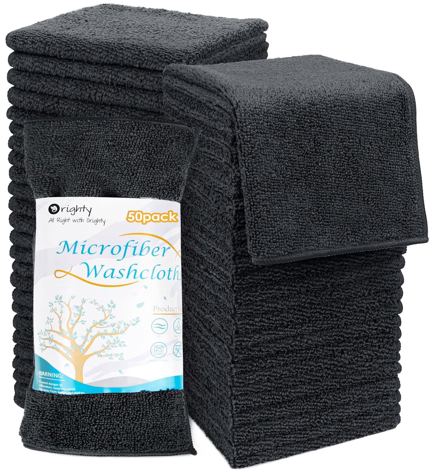 Orighty Microfibre Washcloths Towels Set 50 Pack, Highly Absorbent and Super Soft Fingertip Towels, Multi-Purpose Wash Cloths for Bathroom, Hotel,