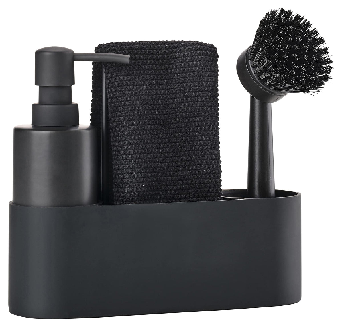 Zone Denmark Singles Dishwashing Set, Includes Soap Dispenser, Brush, Cloth and Holder, Compact All in One Sink Organiser, Silicone and Ceramic
