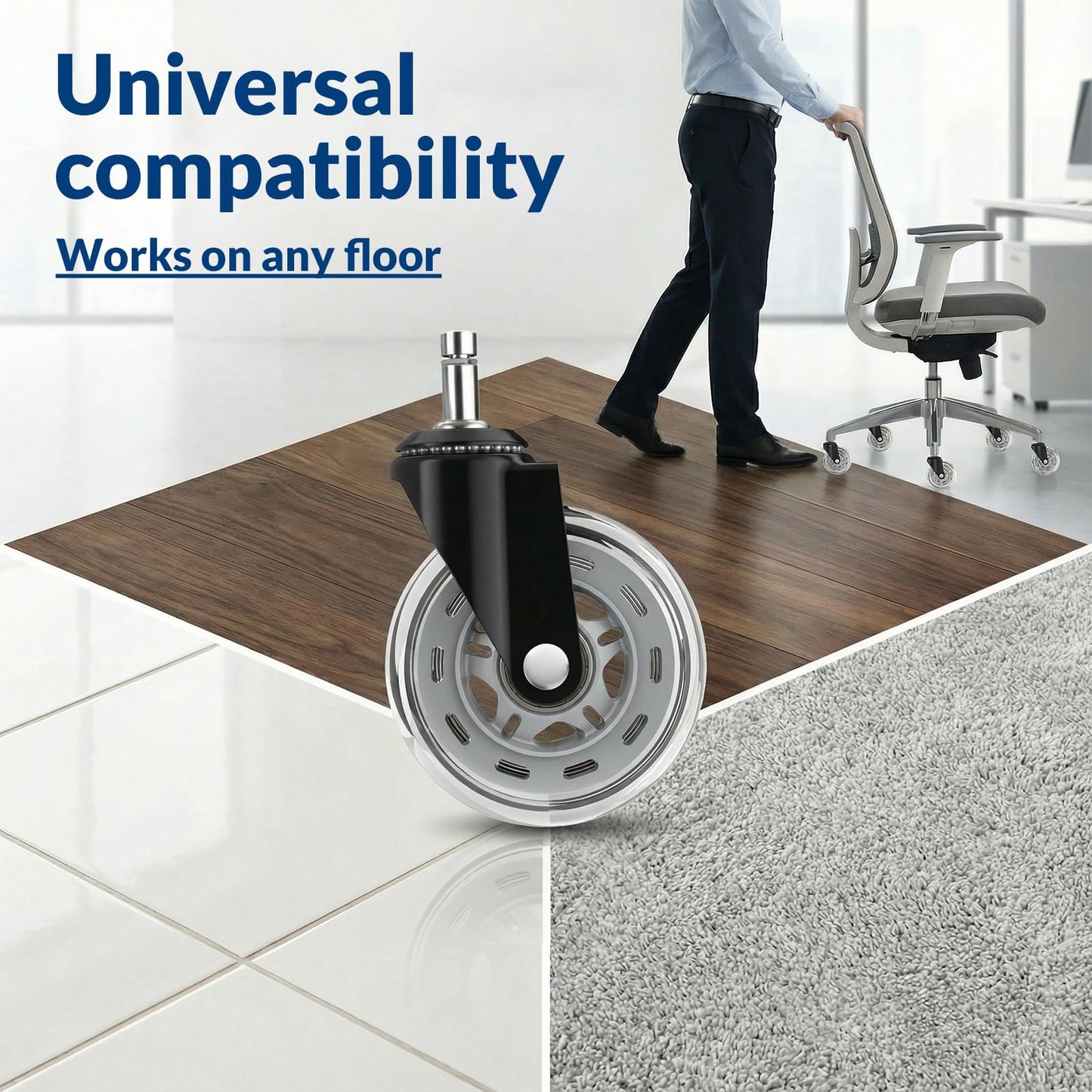 COSYLAND Office Chair Casters 11 mm x 22 mm - Set of 5 Casters for Office Chairs - Super Quiet and Soft for Hard Floors, Parquet, Carpet, Laminate
