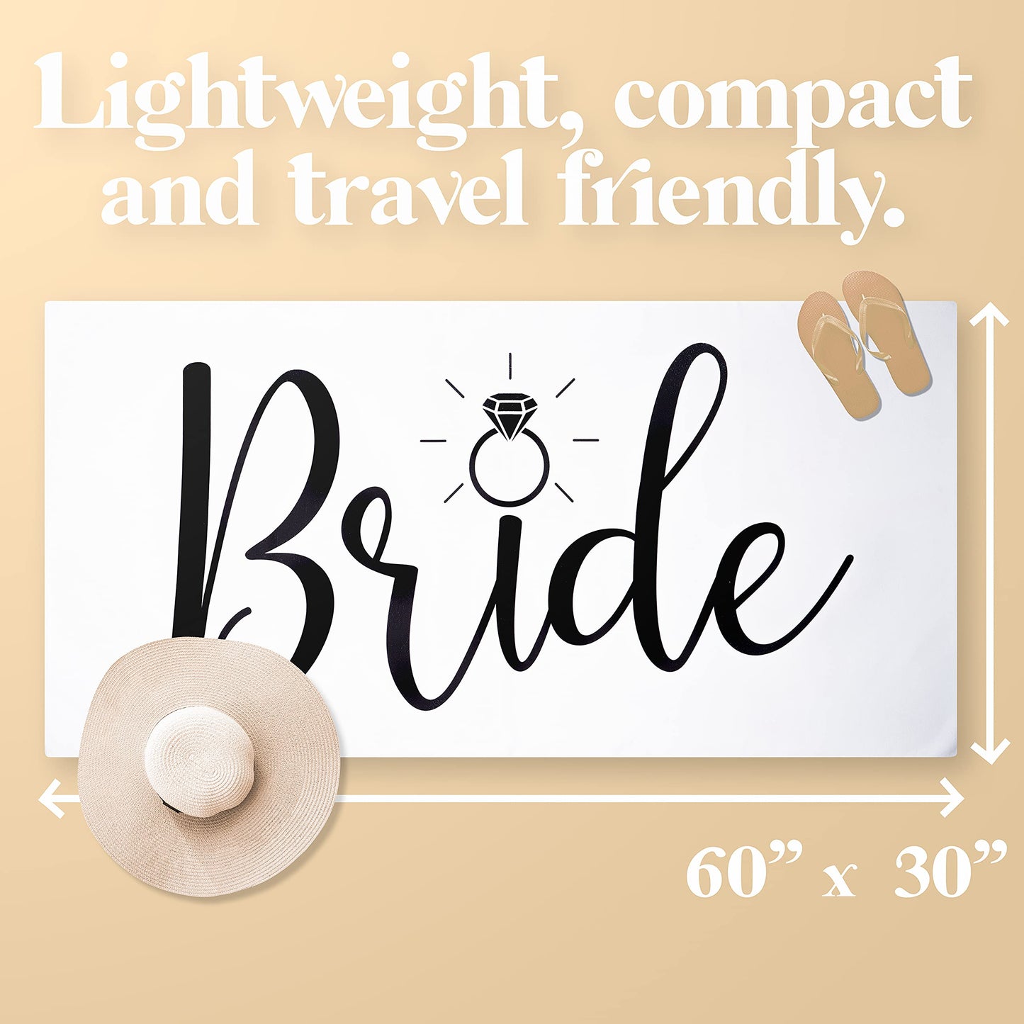 Ethisa Bride Beach Towel for Honeymoon and Bachelorette Party - Classic Design for Beach Bachelorette Party - Mrs Beach Towel for Bride To Be