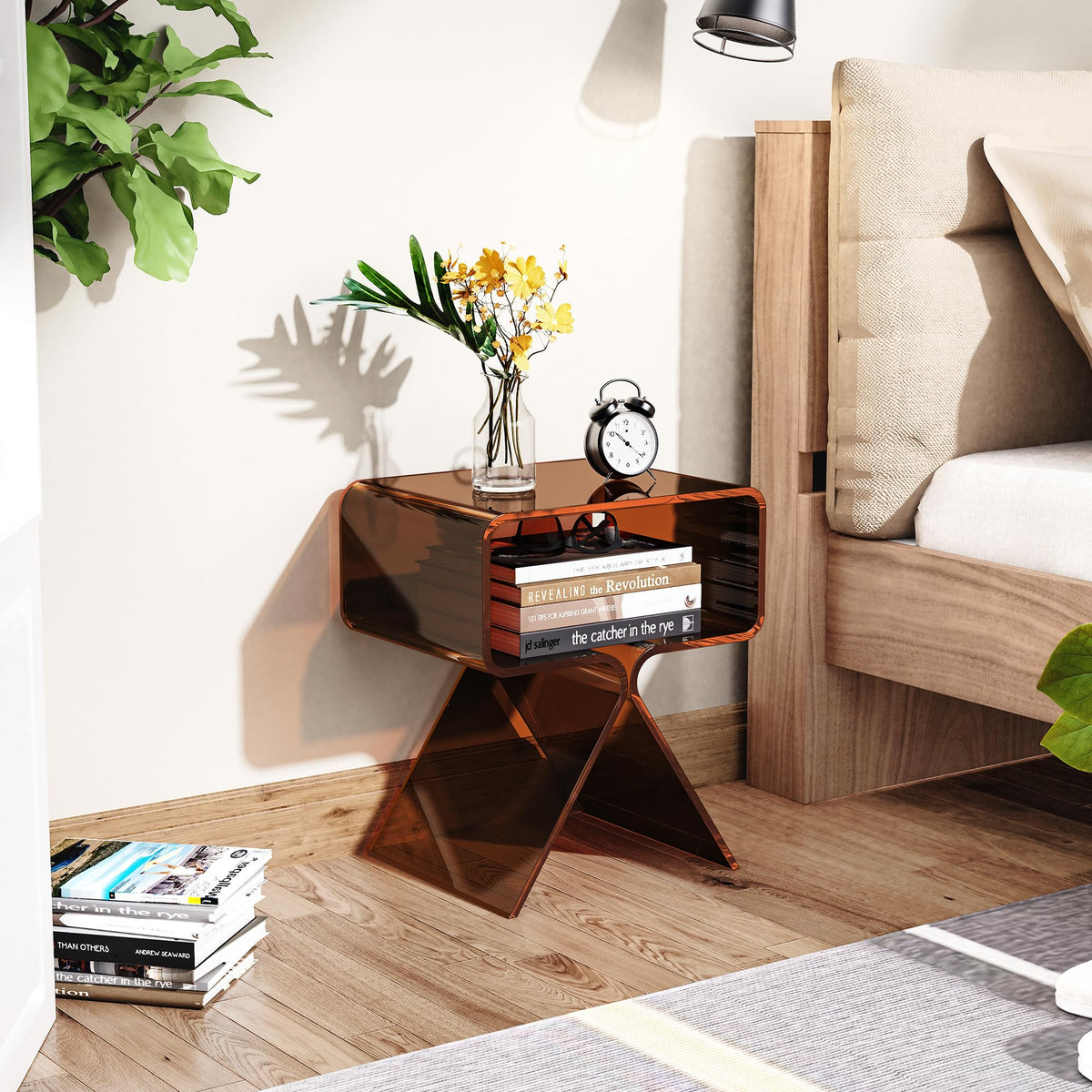 solaround Acrylic Side Table, No Assembly, 39 x 30 x 45 cm, Dark Brown