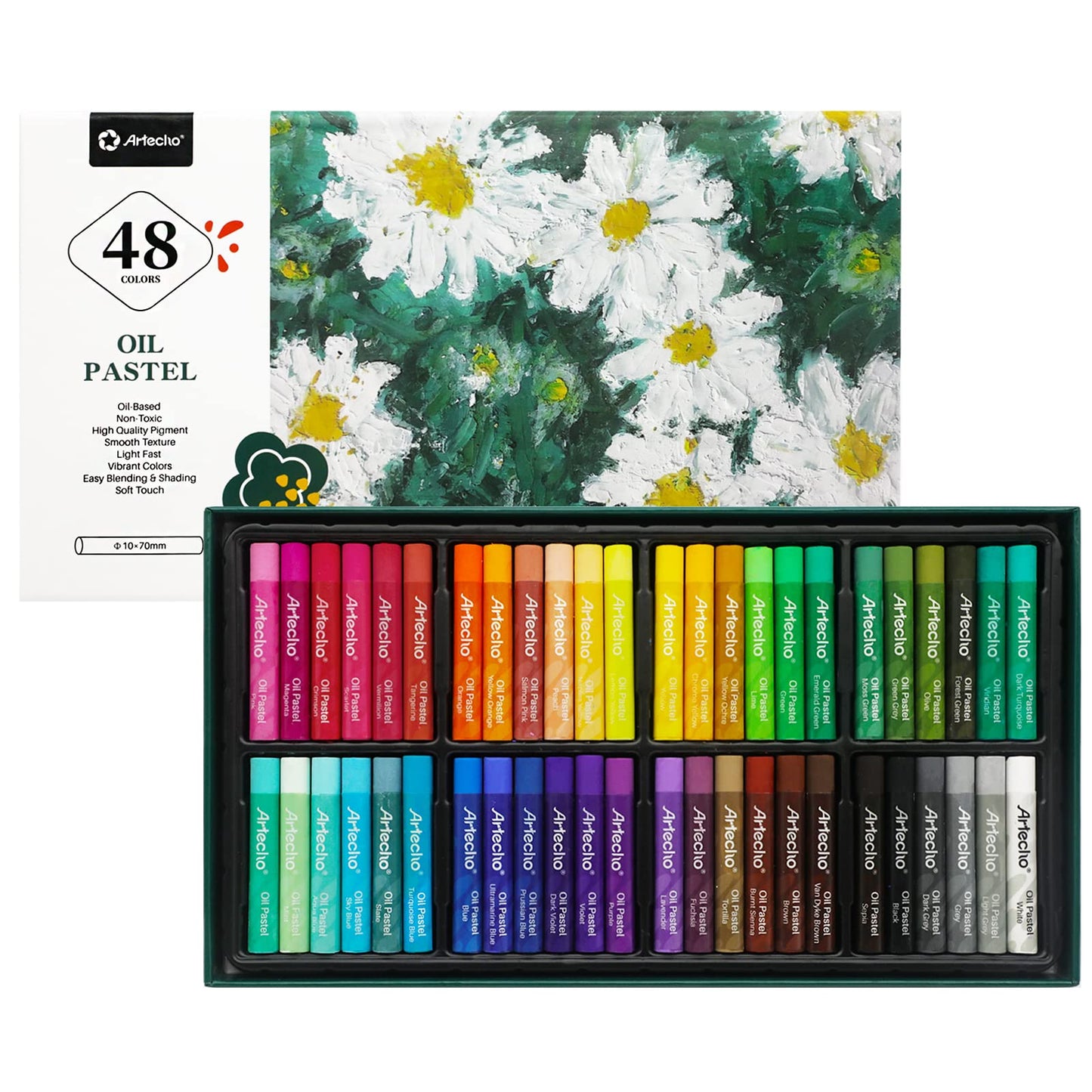 Artecho Oil Pastels Set of 48 Colors, Soft Oil Pastels for Art Painting, Drawing, Blending, Oil Crayons Pastels Art Supplies for Artists, Beginners,