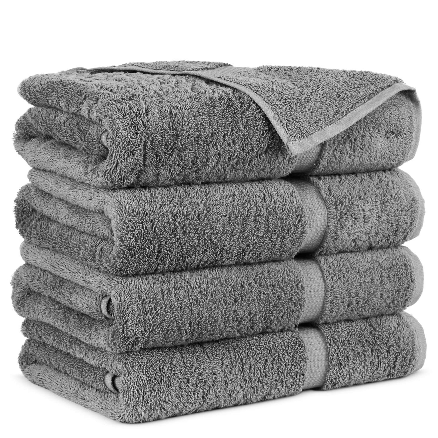 Towel Bazaar Premium Turkish Cotton Super Soft and Absorbent Towels 4-Piece Bath Towels, Gray
