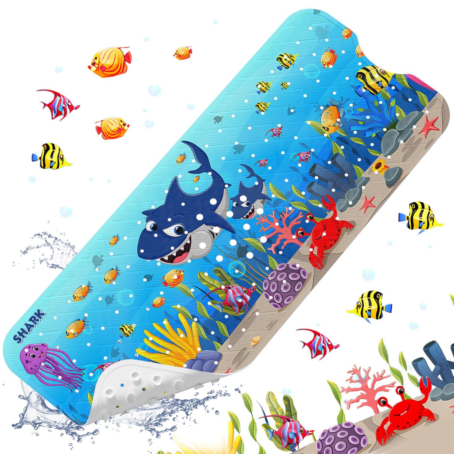 XIYUNTE Baby Bath Mats Non Slip Anti Mould - 100x40cm Extra Long Non Slip Bath Mat for Kids, Eco-Friendly Toddler Bath Mat with Suction Cups for