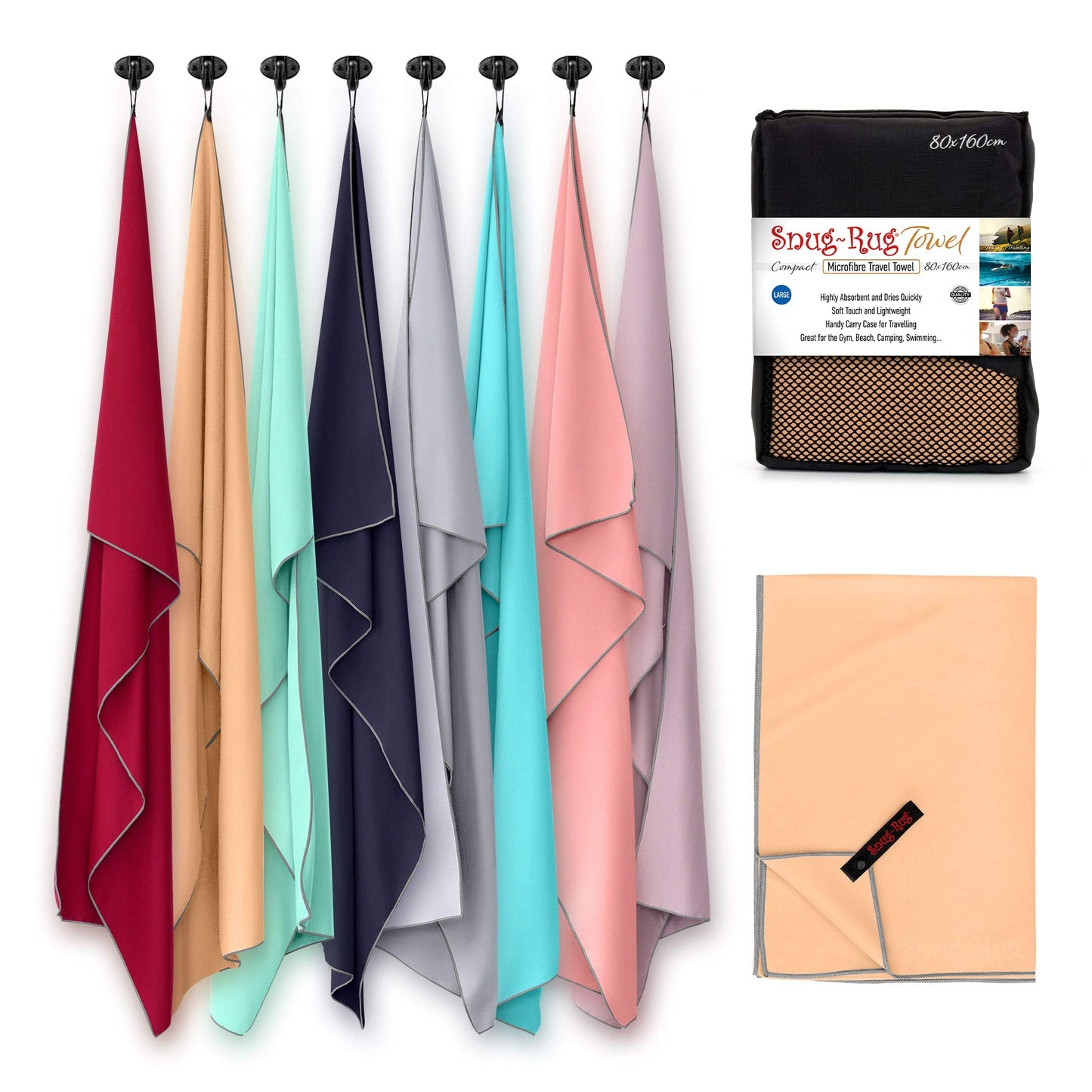 Snug Rug Microfibre Beach Towel Large 80 x 160cm- Super Absorbent Quick Drying Lightweight Sand Proof Towels Beach Sand Beige