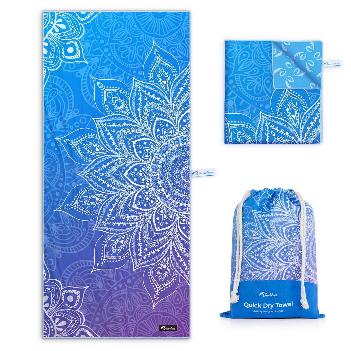 Diveblues Microfiber Beach Towel Fast Drying, Extra Large 71" x 32" Sand Free Beach Towel Super Lightweight Towels for Swimming Pool, Camping, Picnic,