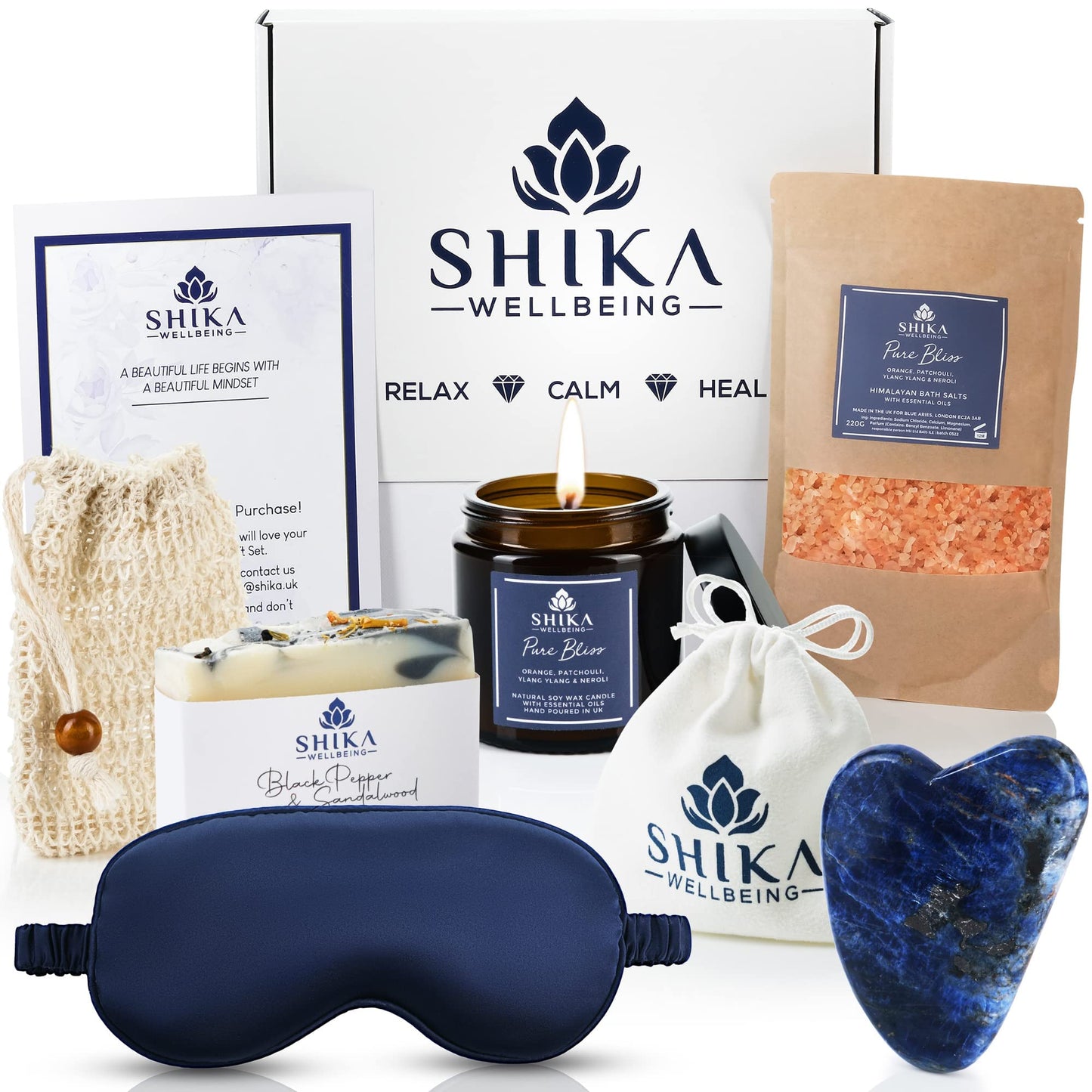 Shika Wellbeing UK Pure Bliss Relaxation Aromatherapy 6 Self Care Pamper Gift Set for Women, Birthday, Maternity Gifts, Pampering and Relaxation to