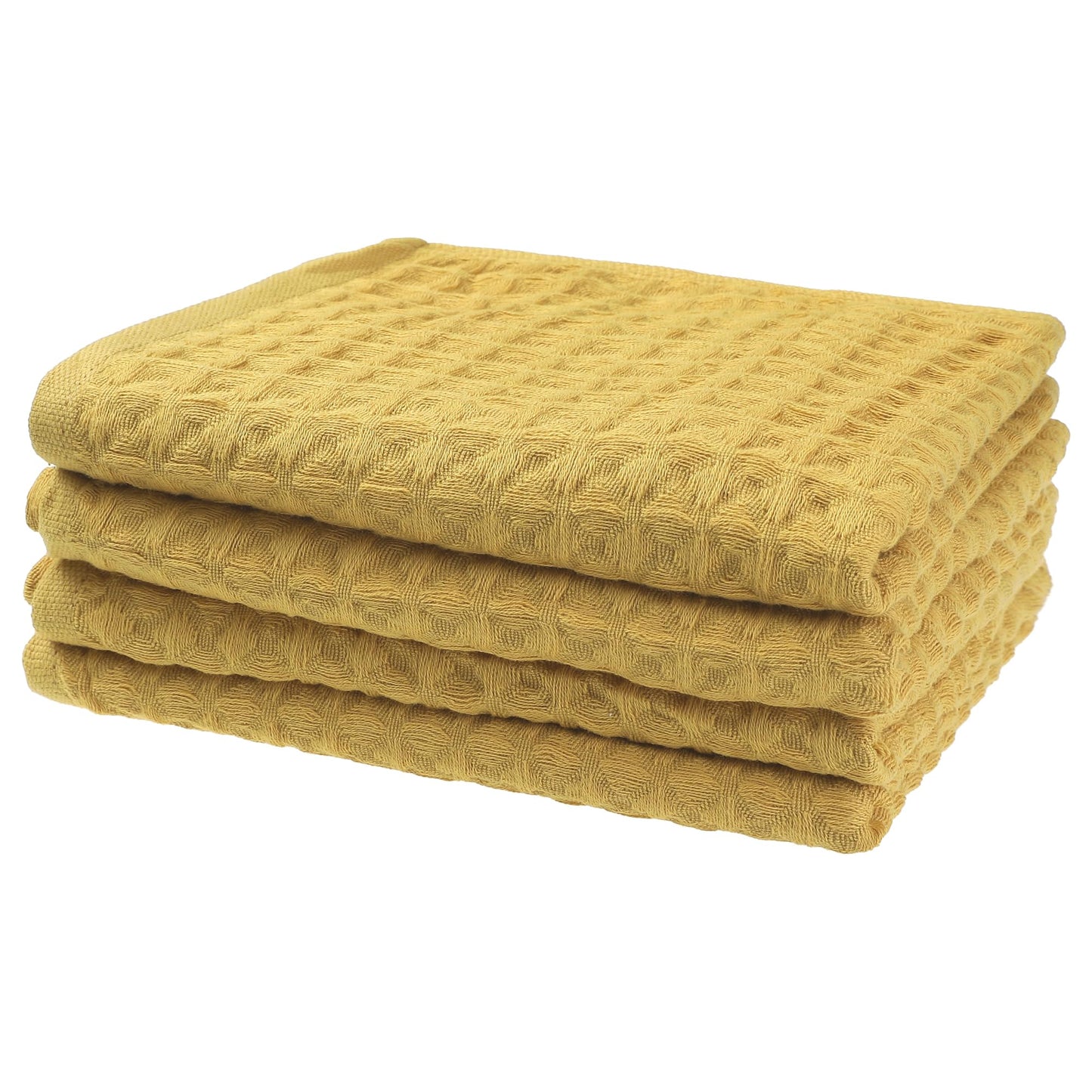 Uxcell 100% Cotton Home Soft Absorbent Hand Towels 35 x 80Cm, Waffle Weave Towel Sets for Bathroom, Kitchen Yellow Pack of 4