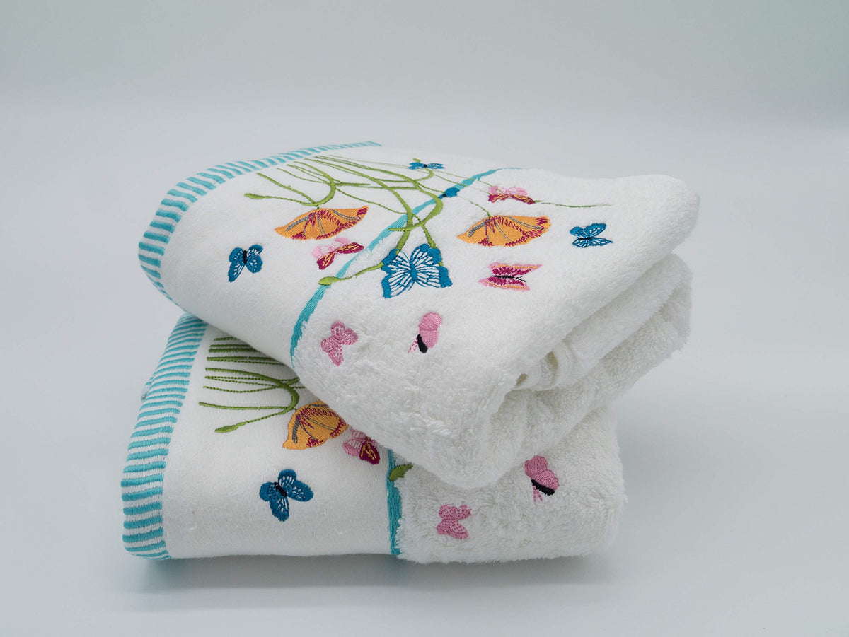 Lex's Linens Floral & Butterfly Embroidered Towels Pack of 2 Hand Towels