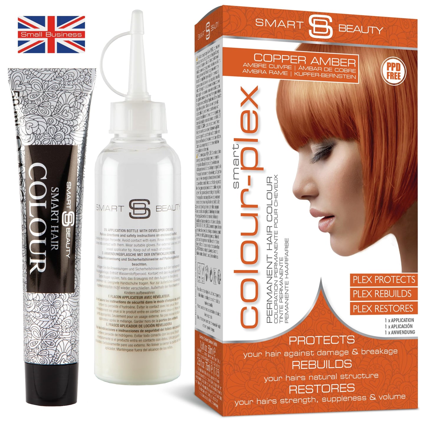 Amber Copper Hair Dye Permanent with Plex Hair Care, PPD free hair dye 100% Grey Hair Coverage Hair dye kit, Ginger Permanent Hair Colour for women