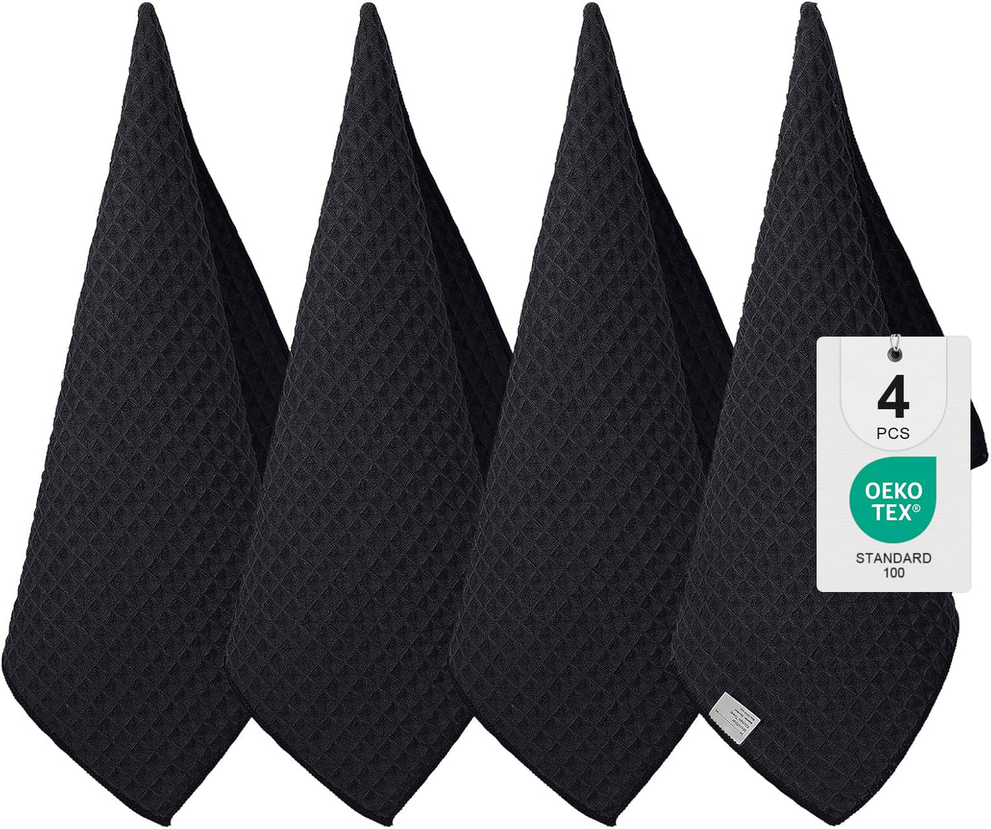 Moosfor Set of 4 Microfibre Cloths, Super Absorbent and Soft Tea Towels, Quick-Drying and Lint-Free Cleaning Cloths, 40 x 71 cm, Black
