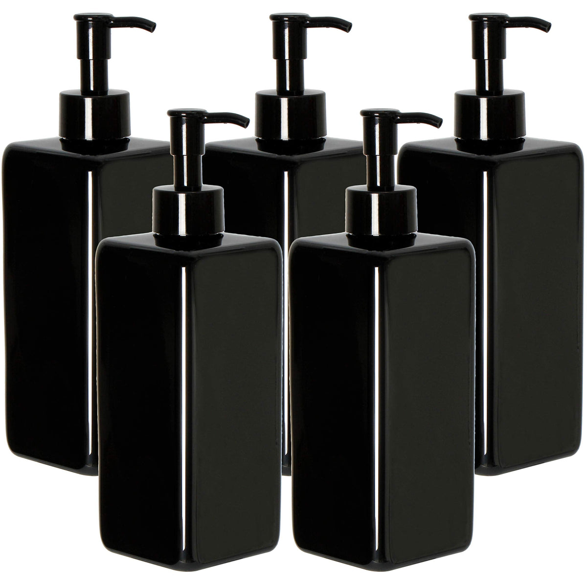 Youngever 5 Pack 500ML Plastic Pump Bottles, Refillable Square Plastic Pump Bottles for Dispensing Lotions, Shampoos and More (Black)