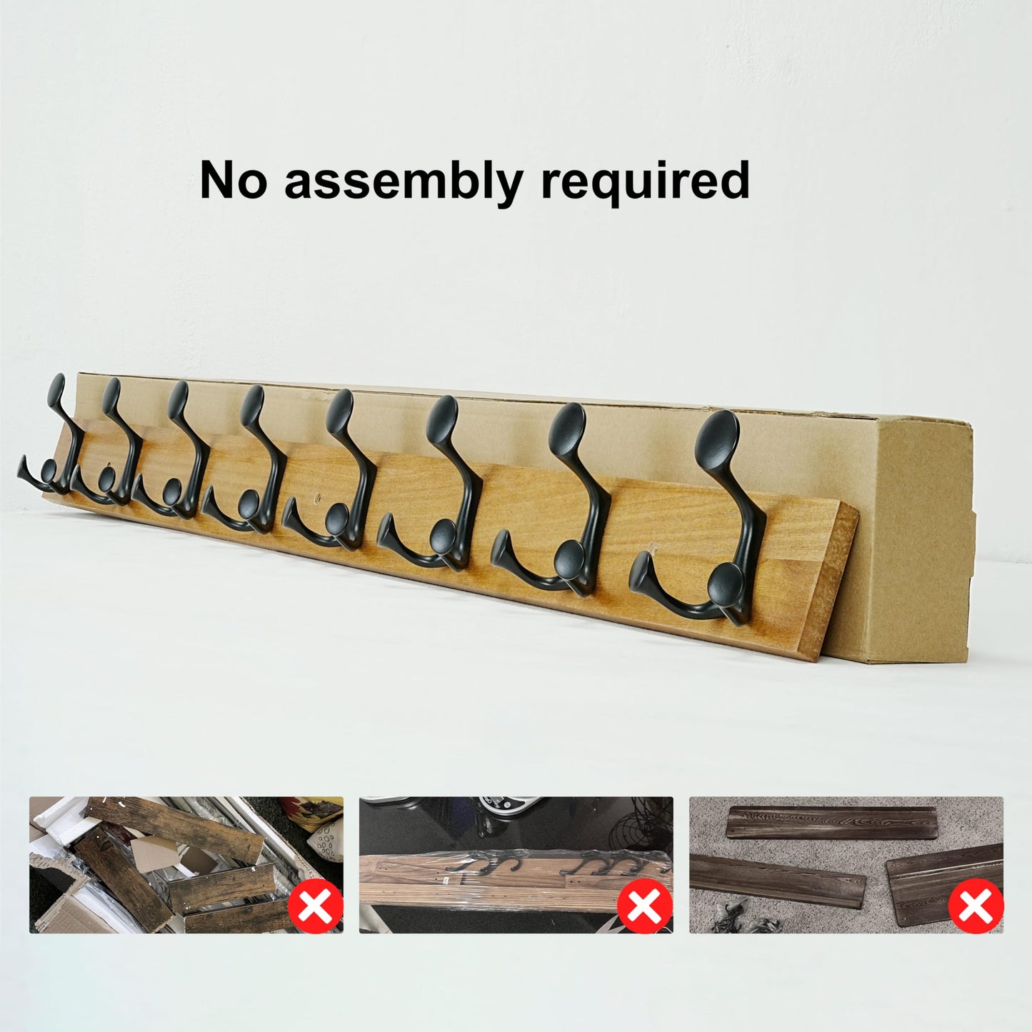 SKOLOO 109 cm Light Brown Wood Coat Rack Wall Mount with 8 Triple Hooks - Ideal for Family Entrances, Classrooms, and Pet Supplies Storage