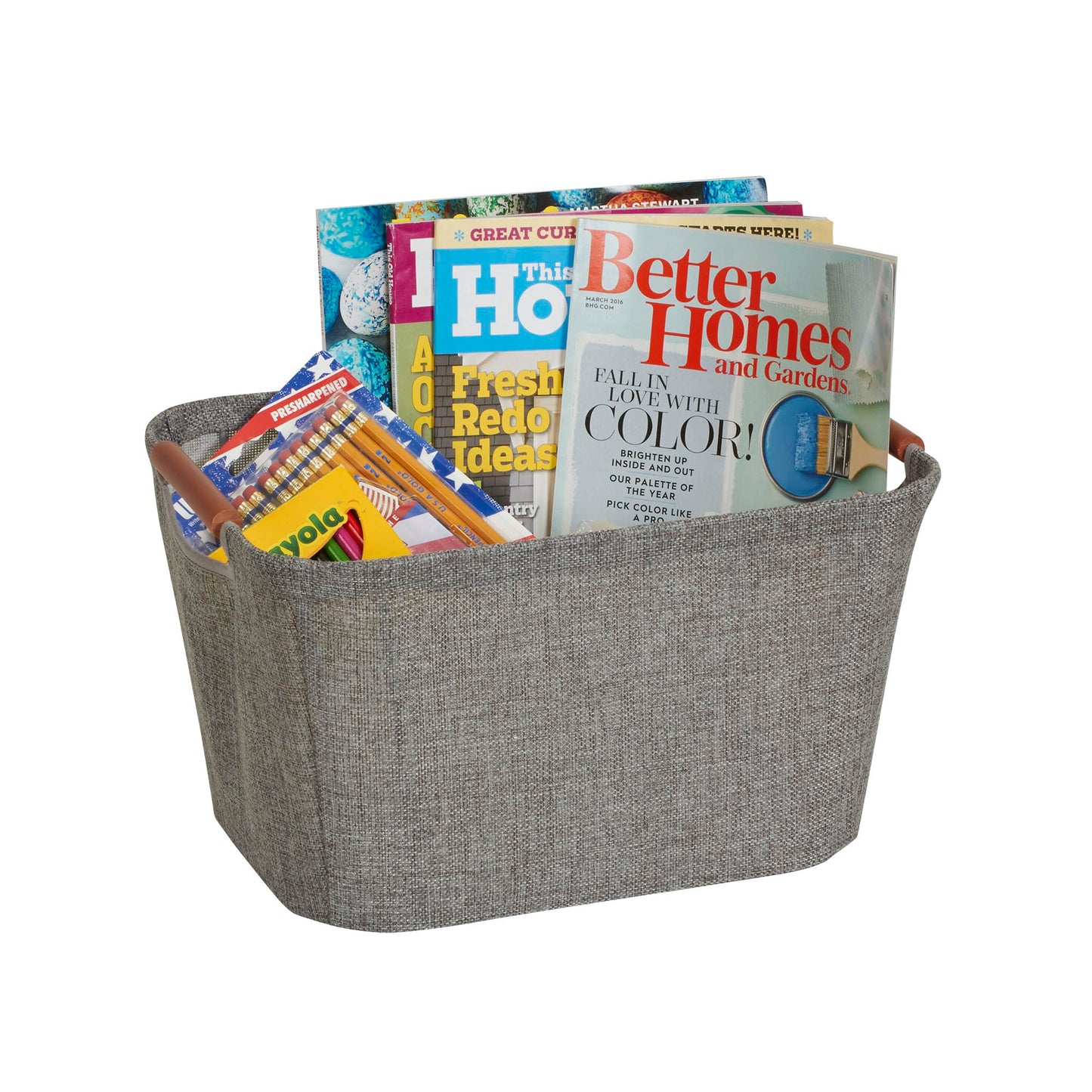 Household Essentials 623 Small Tapered Soft-Side Storage Bin with Wood Handles, Gray, Grey