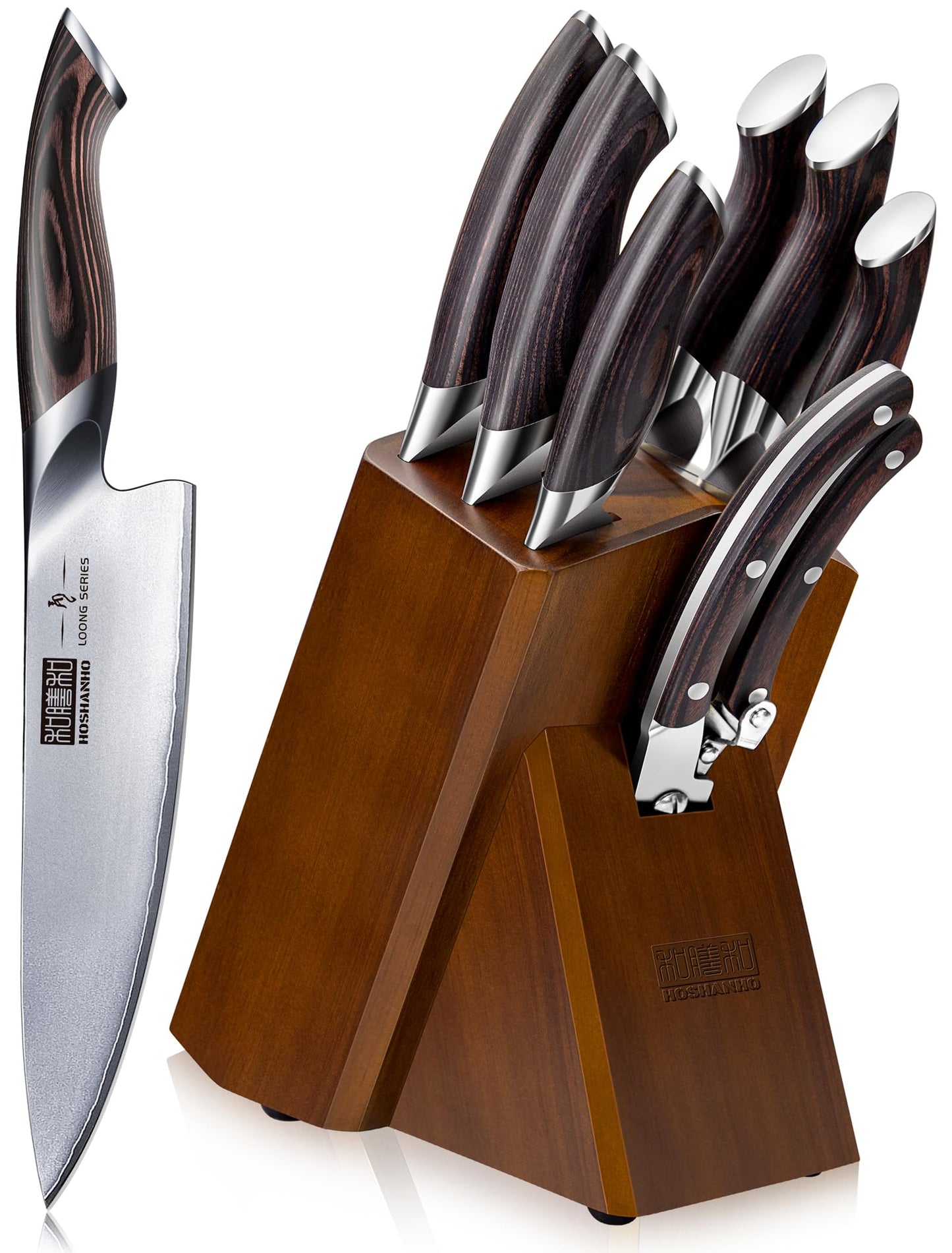 HOSHANHO 8-Piece Kitchen Knife Set, Japanese Super Steel Knife Set with Block, Professional Ultra Sharp Chef Knife Set with Scissors
