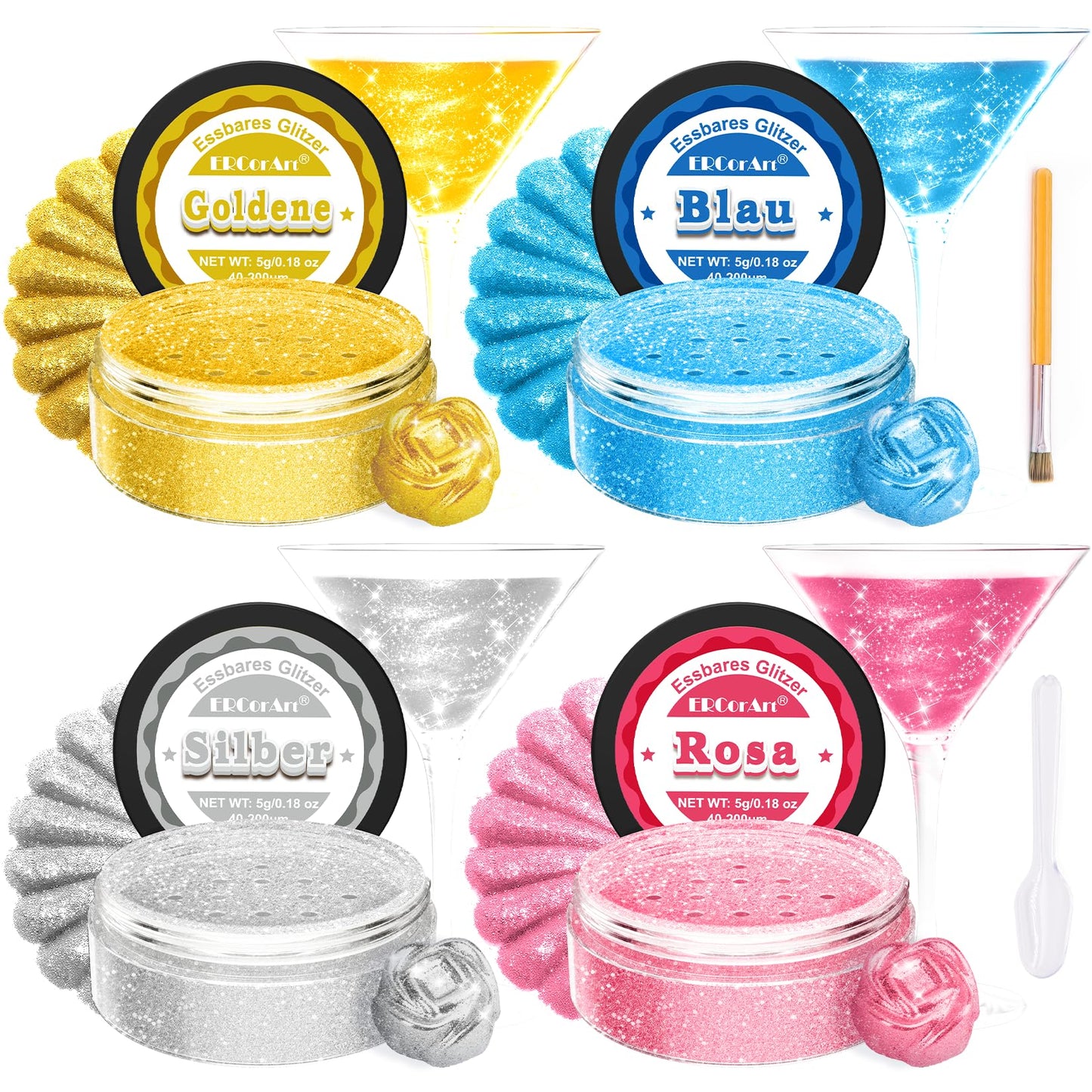 Edible Glitter for Drinks - 4 Colours Lustre Dust Edible, Shimmer Dust Food Colouring Powder, Food Grade Edible Glitter for Cake Decorations,