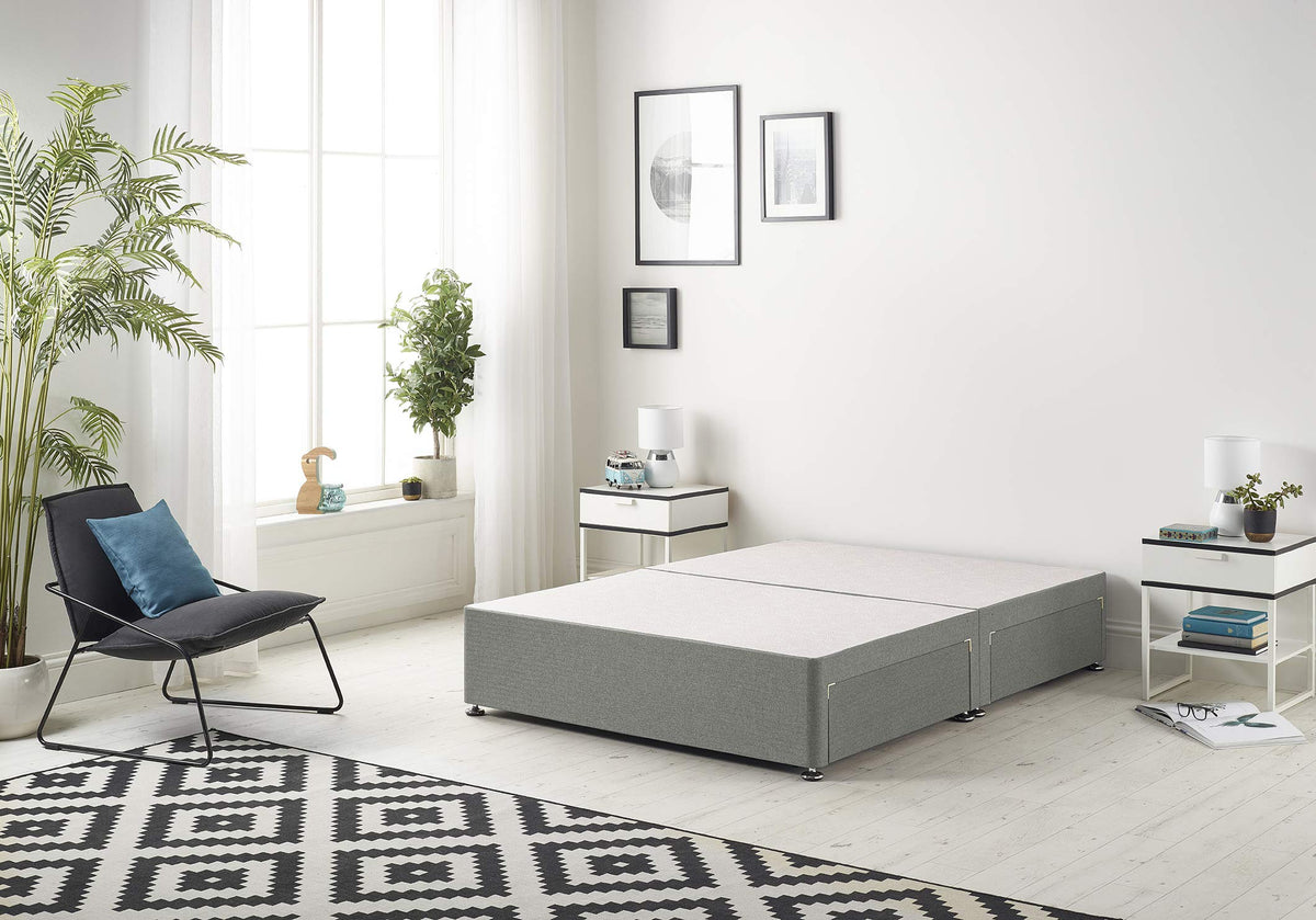 Bed Centre Flexby Divan Base Only with No Drawers and No Headboard - Available in 3ft,4ft,5ft and 6ft- Fabric (4FT Small Double, Linen Silver Fabric)