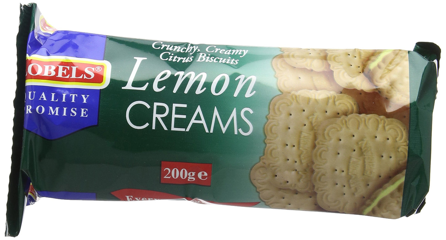 Lobels Real Lemon Cream Biscuits 200 g (Pack of 12)
