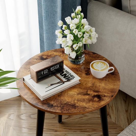APICIZON Round Side Table, Small Coffee Table End Table for Living room, Bedroom, Small Space, Wooden Bedside Table, Easy Assemble, 42(D) x 51(H) cm,