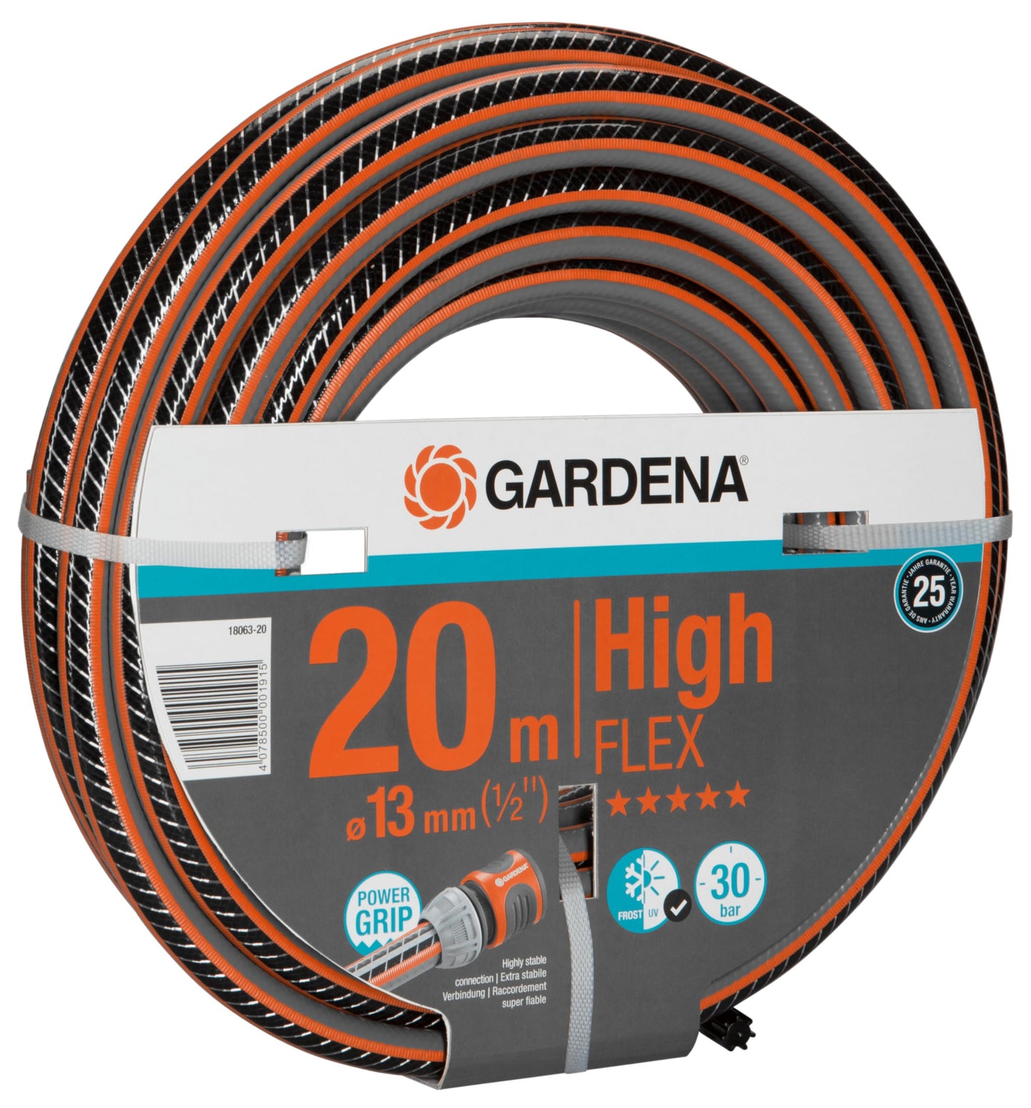 Gardena Comfort Highflex Hose 13 mm (1/2 inch), 20 m: Garden Hose with Power-Grip Profile, 30 bar Bursting Pressure, dimensionally Stable, Frost/UV