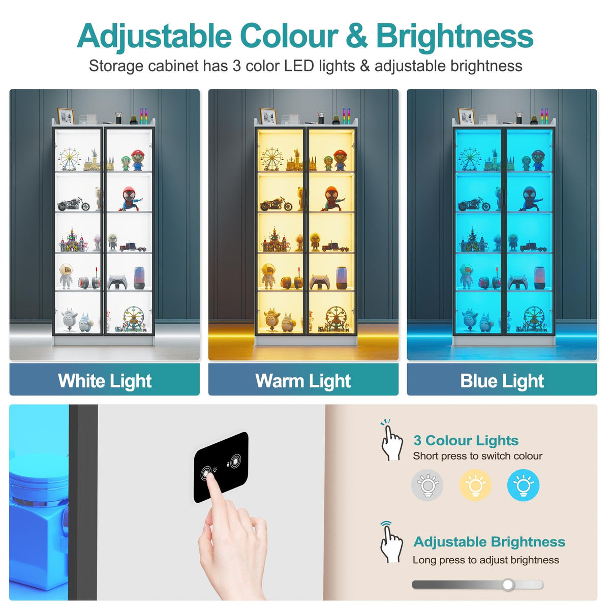Lvifur 5-Tier Display Cabinets with LED Lights and Human Body Sensor,White