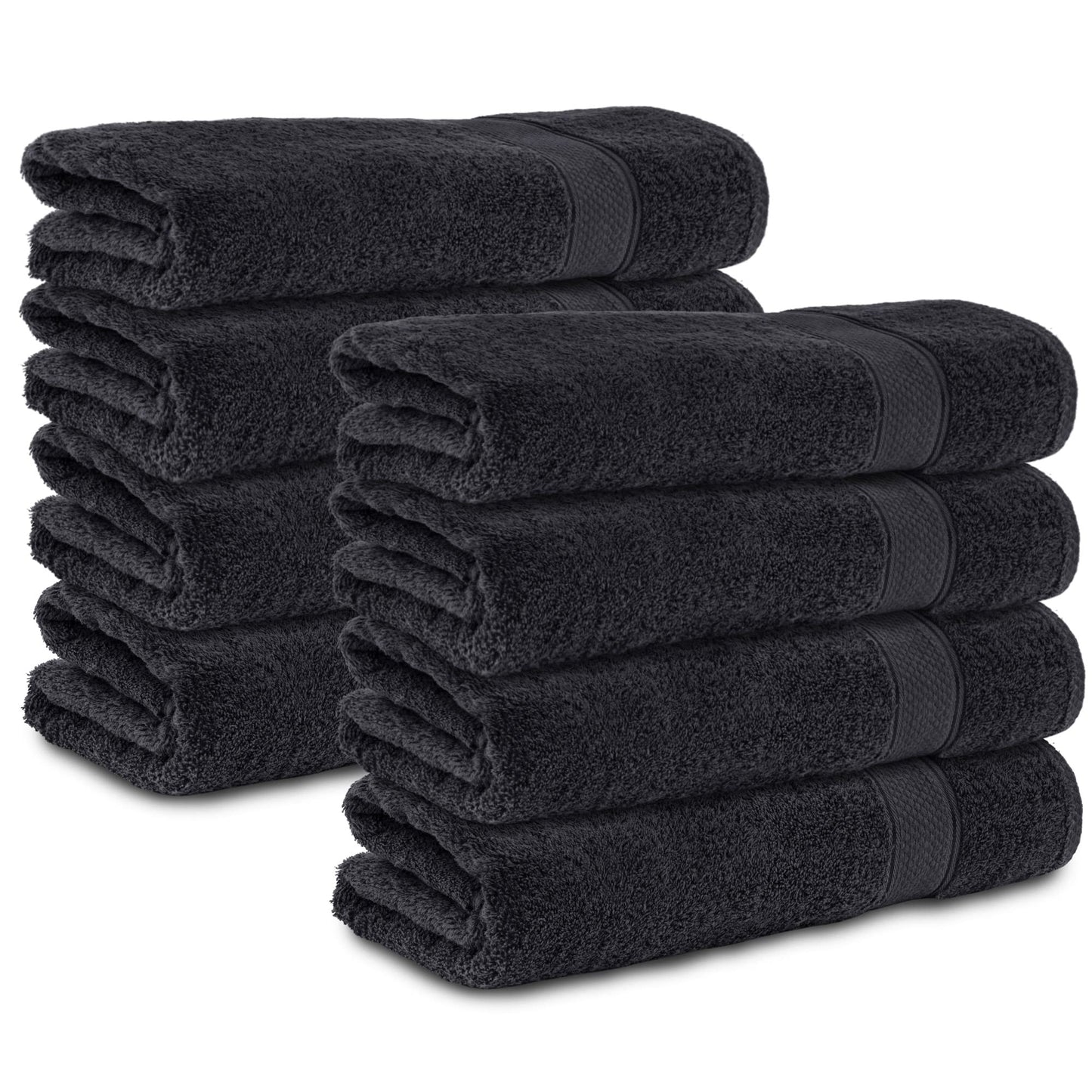 Komfortec Set of 8 Hand Towels 50 x 100 cm 100% Cotton 470 g/m? Terry Cloth Soft Black