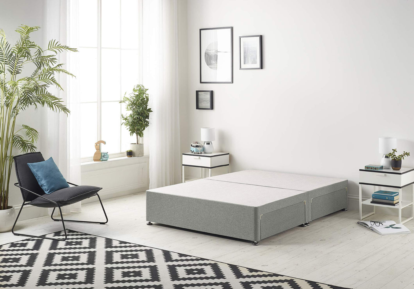 Bed Centre Flexby Divan Base Only with No Drawers and No Headboard - Available in 3ft,4ft,5ft and 6ft- Fabric (4FT Small Double, Tweed Grey Fabric)
