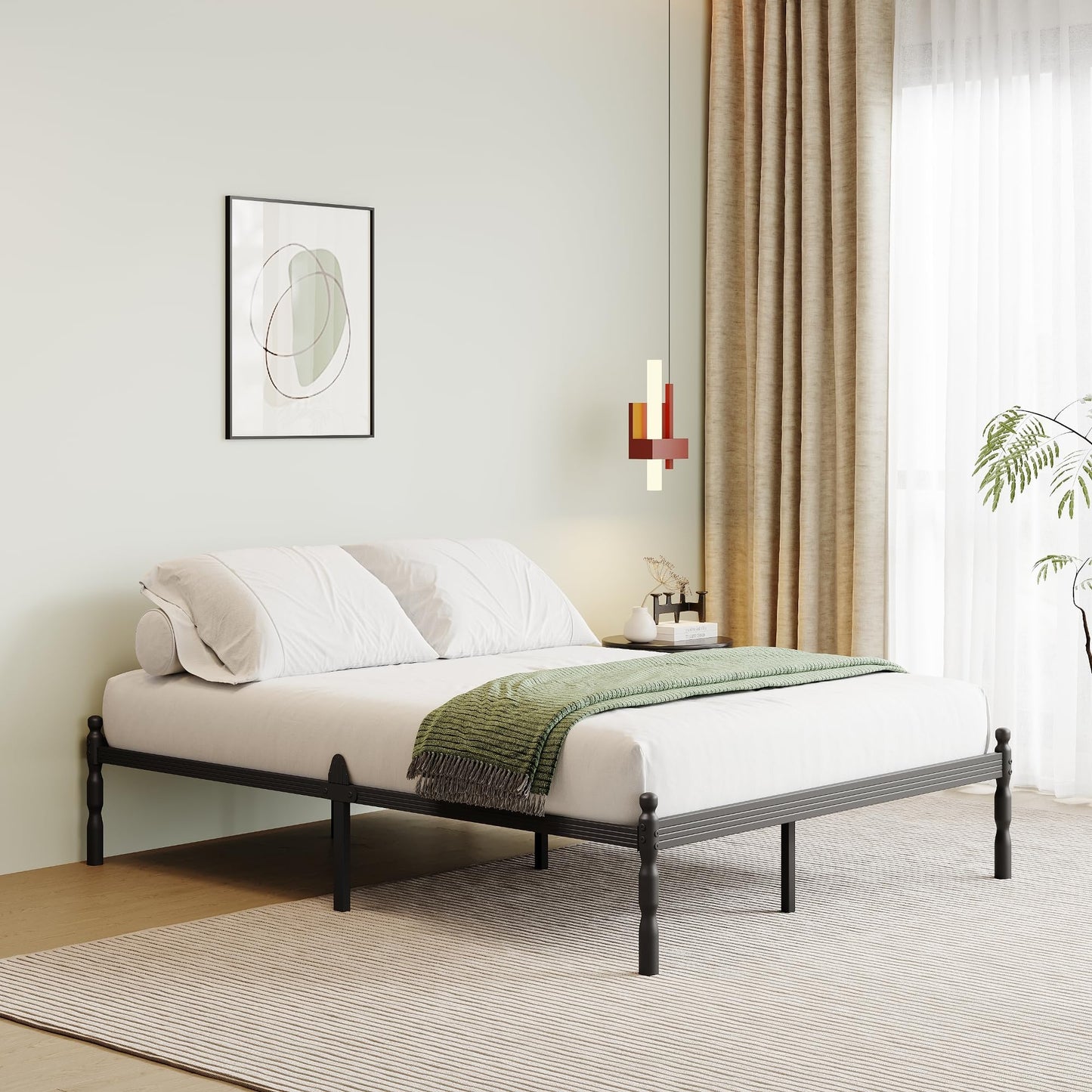 QFtime Metal King Size Bed Frame with Underbed Storage and Steel Slat Support - Easy Assembly, Noise Free - 35.5cm High