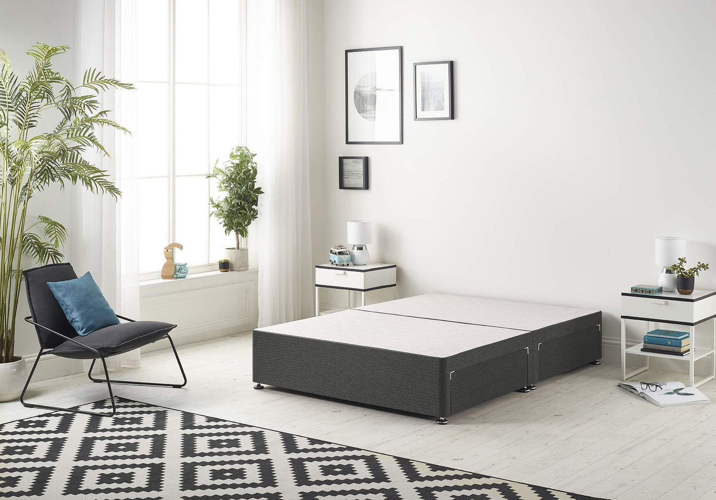 Bed Centre Premier Bed Base with No Drawers and No Headboard - Available in Different Fabrics and Colours (4FT Small Double, Tweed Charcoal)
