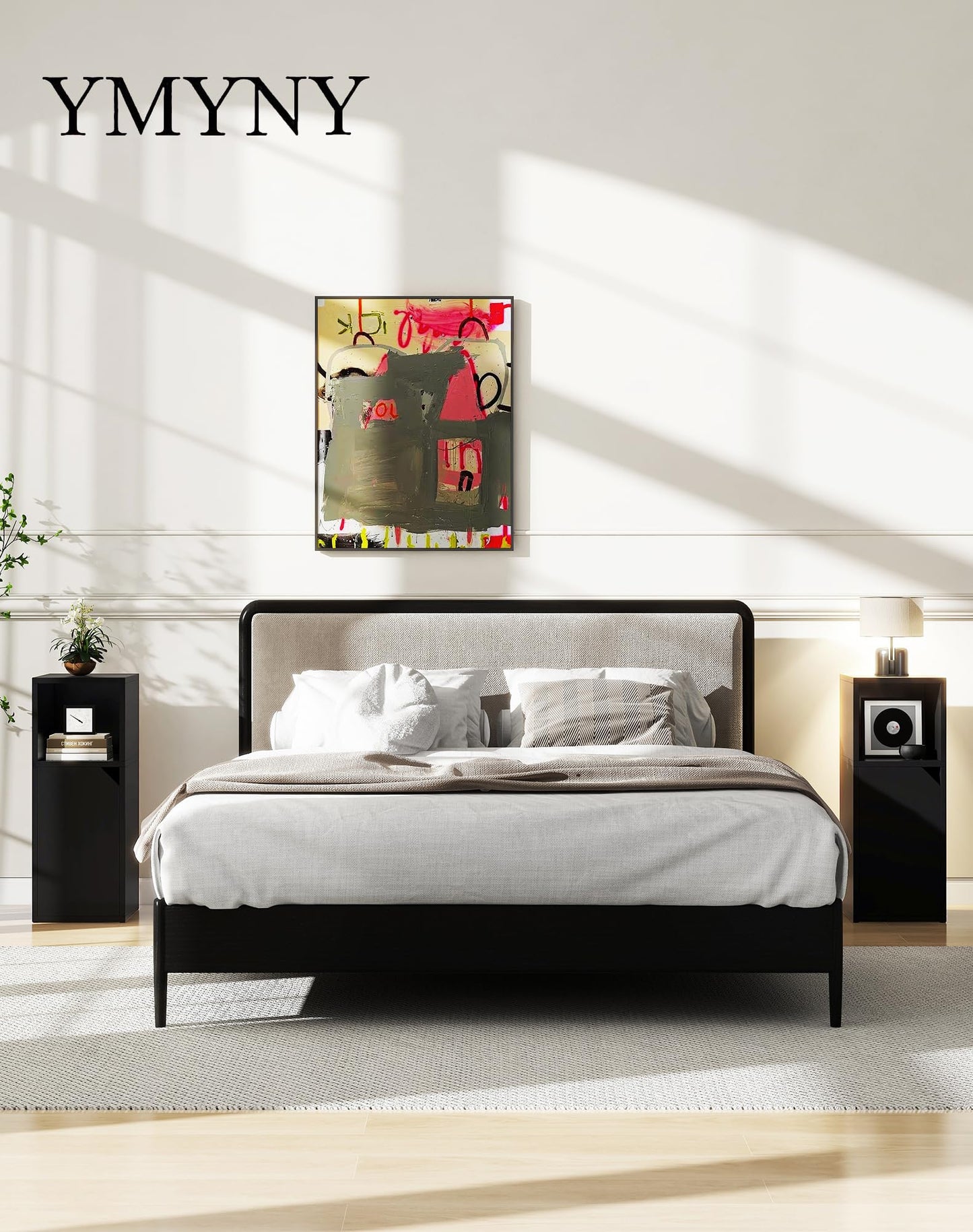 YMYNY Narrow Bedside Table Set of 2, Slim Side Table with Open Compartment and Door, Adjustable Shelf, Bedside Cabinet, for Bedroom, Living Room