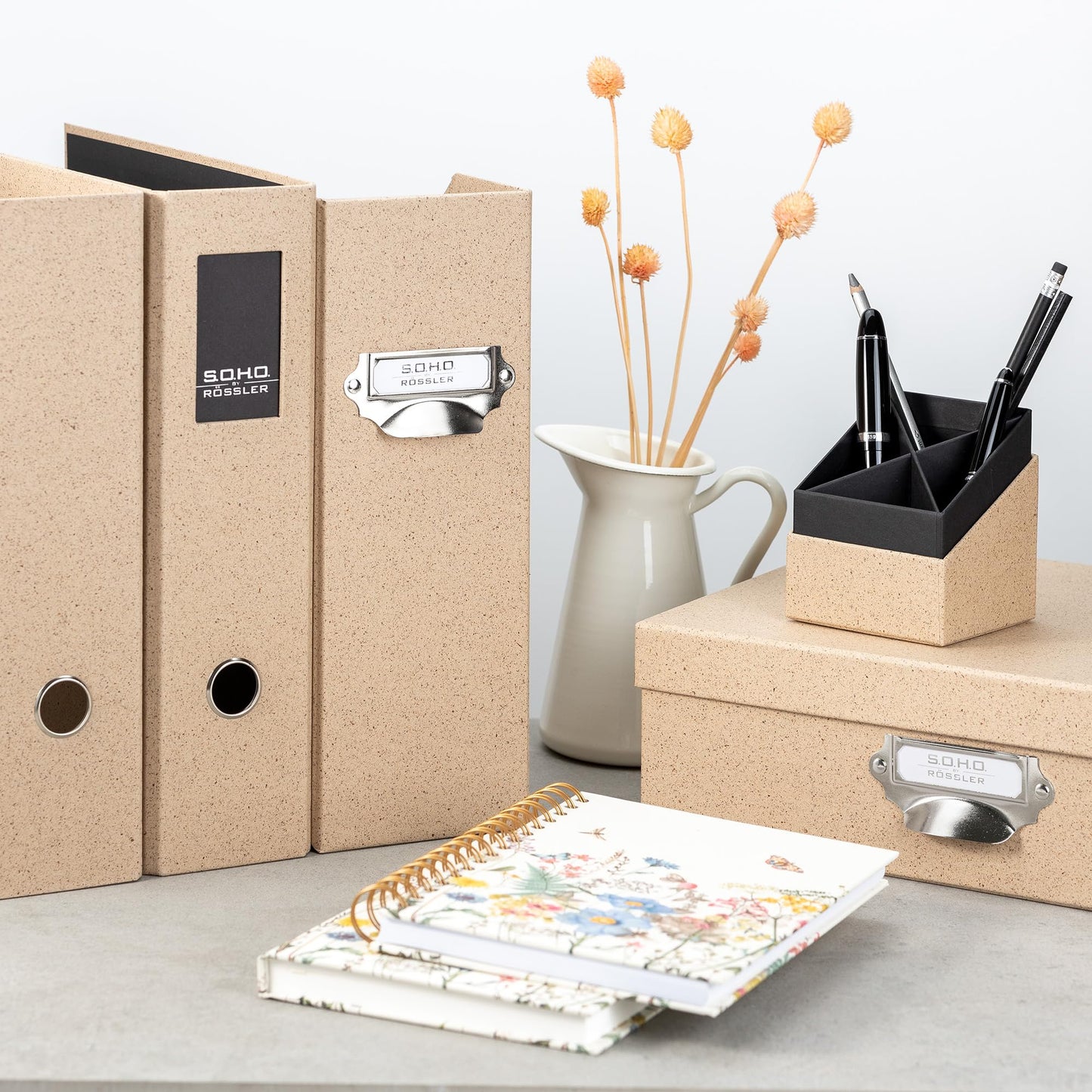 Rössler Papier S.O.H.O. Cacao - Modern Artisanal Storage Box w/Handle, 335 x 225 x 105 mm
