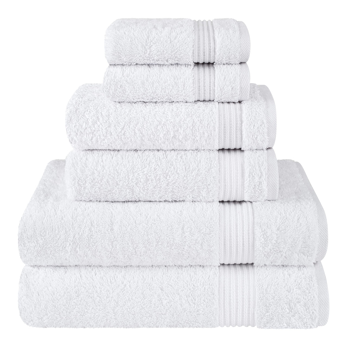 Cotton Paradise 6 Piece Towel Set, 100% Turkish Cotton Soft Absorbent Towels for Bathroom, 2 Bath Towels 2 Hand Towels 2 Washcloths, White