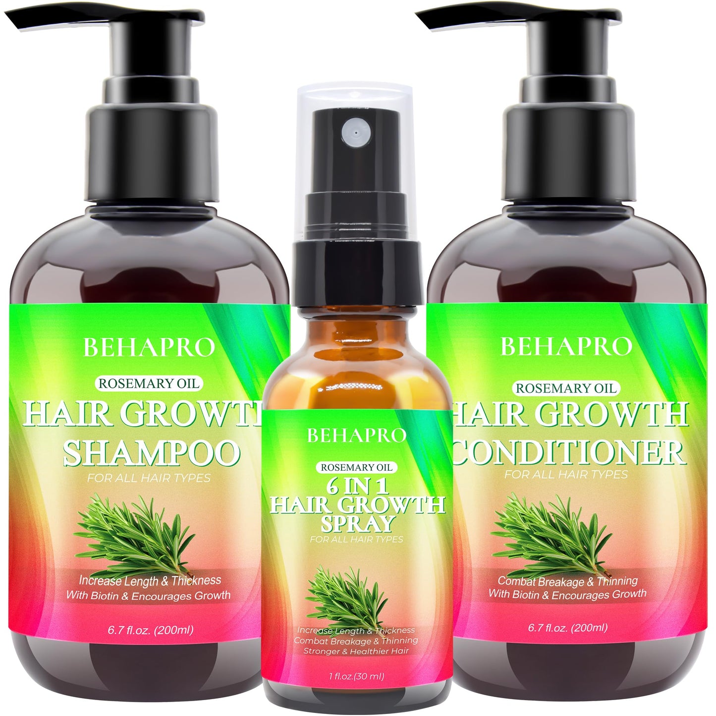 Hair Growth Shampoo and Conditioner Set w/Heat Protectant Spray,Rosemary Biotin Keratin Argan Oil Sulfate Free Routine Hair Growth Products for