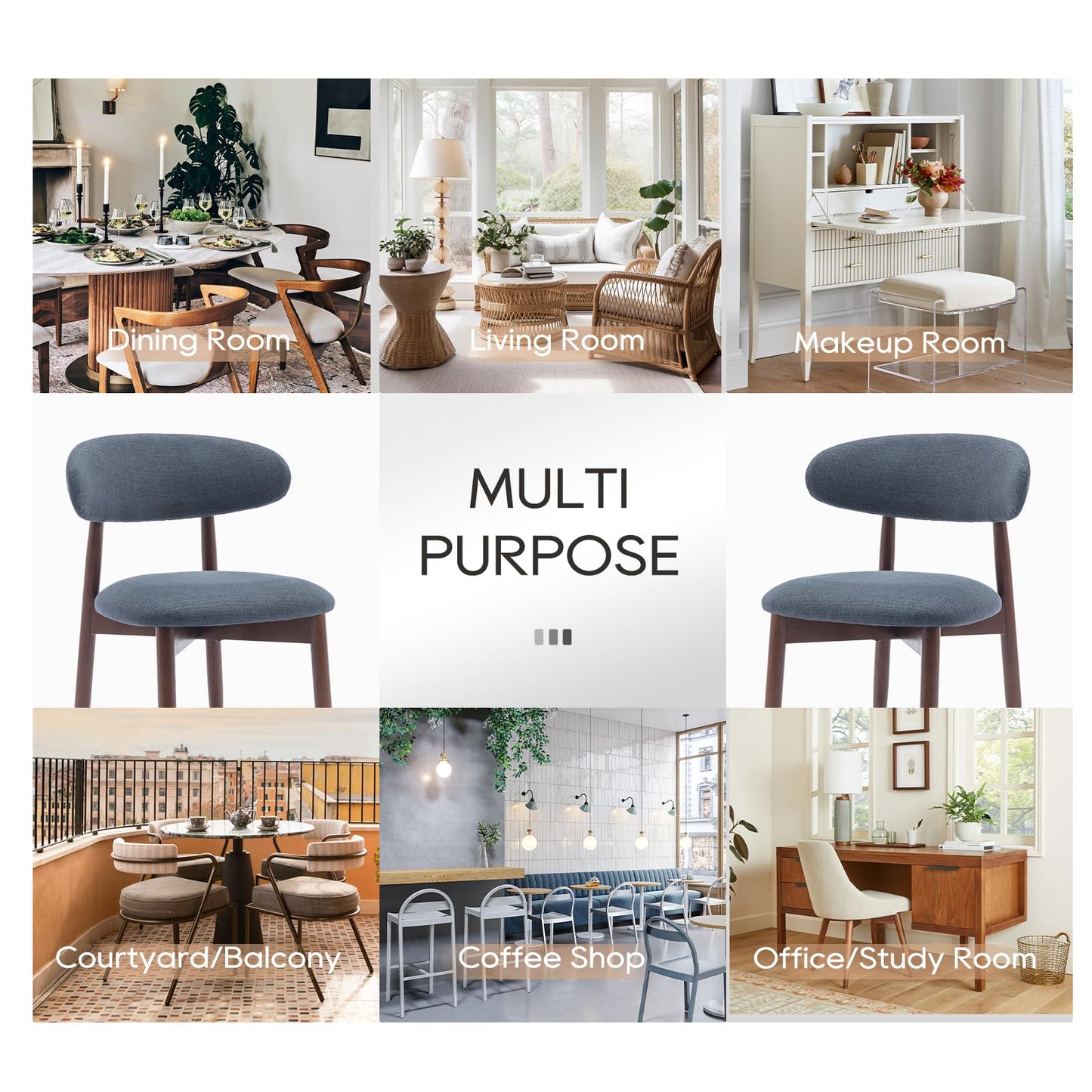 COLAMY Modern Dining Chairs Set with Wooden Legs – Upholstered Fabric Dining Room Chairs with Curved Backrest, Soft Cushion Seat