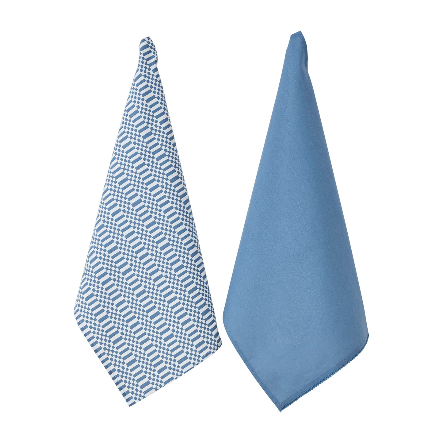 Penguin Home Set of 2 Recycled cotton Tea Towels, Eco Friendly Sustainable Plain Woven & Printed Kitchen Towels, Stylish Thokka Print Size - 50x70 cm