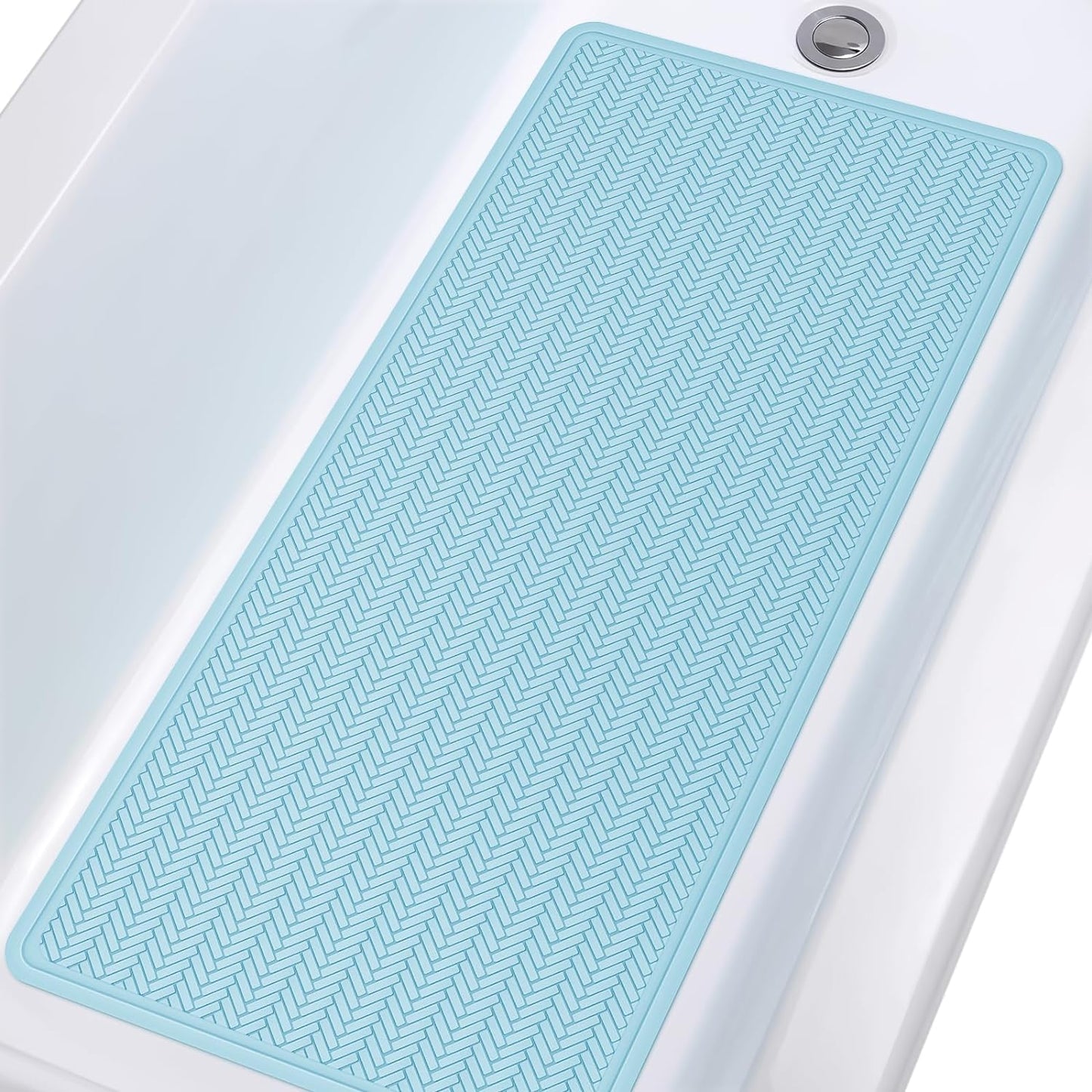 Yolife Non Slip Bath Mats for inside Bath,Rubber Bath Mat,43x92 cm Long Bath Mat Machine Washable with Strong Suction Cups (Light Blue)