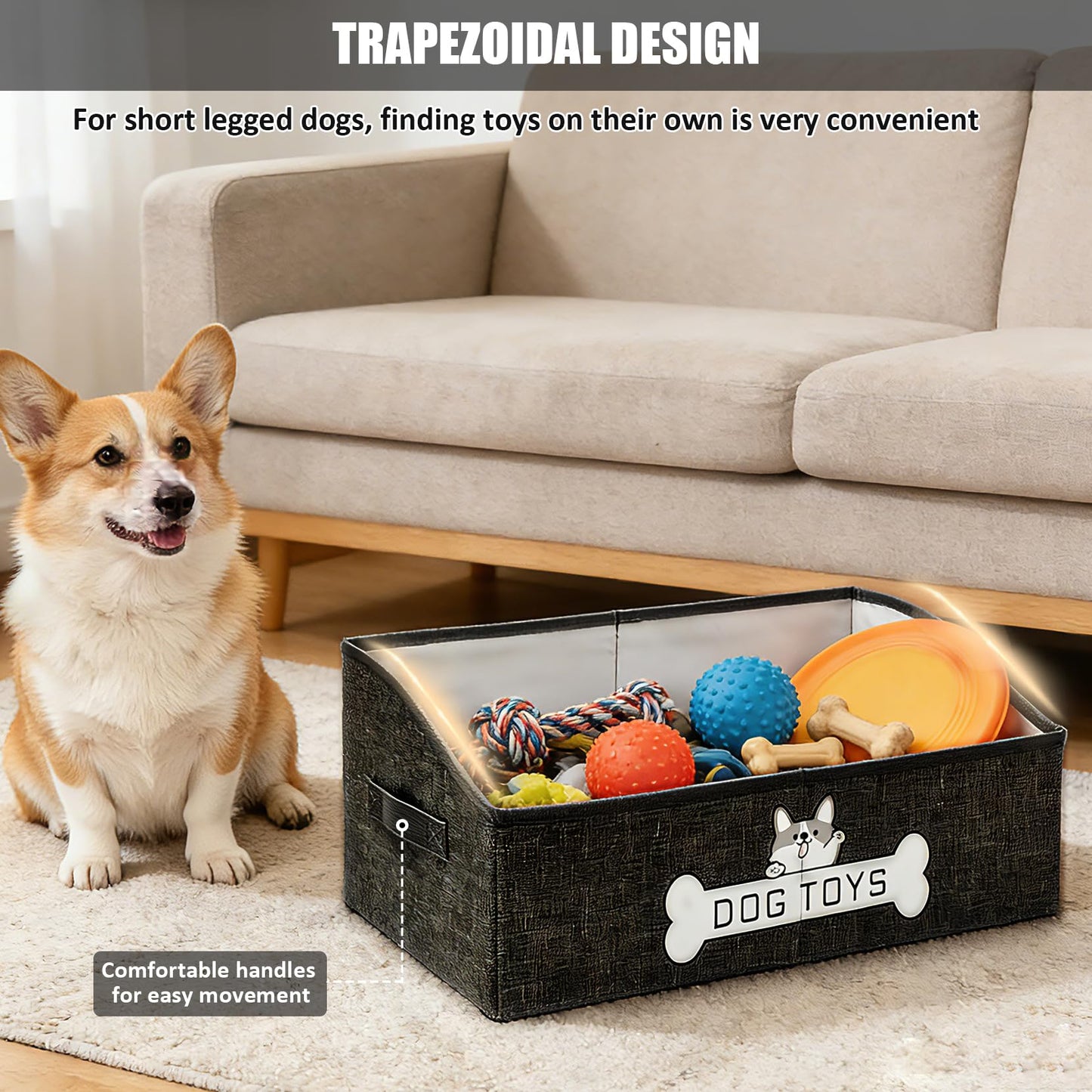 Rzspher Dog Toy Box, 50x29x22 cm Foldable Fabric Trapezoid Organizer Boxes