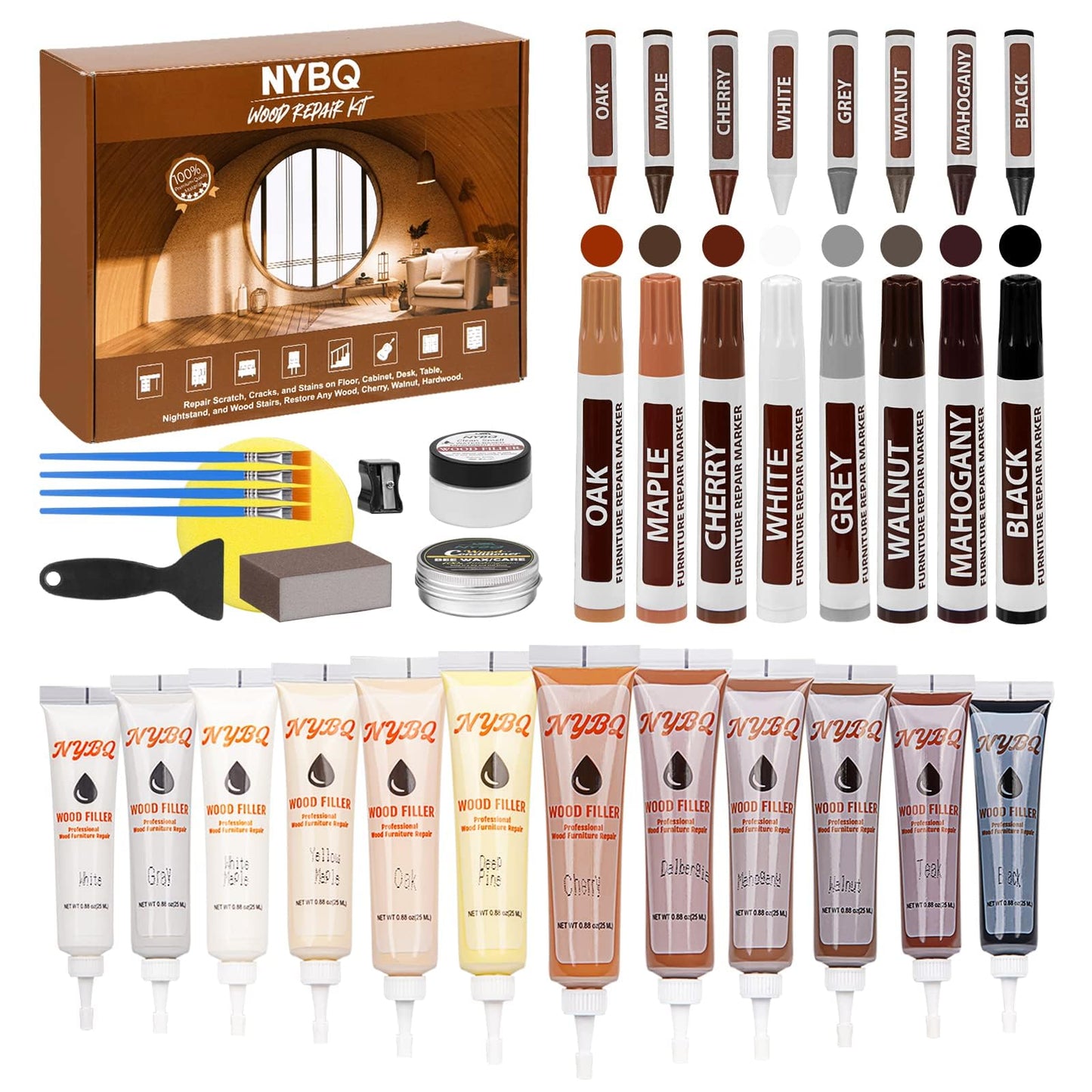 NYBQ Laminate Floor Repair Kit, 41 Pieces Wood Repair Kit for Laminate Floors, Wood Putty, Furniture Repair Kit Restores Any Wood Surface, Scratches,