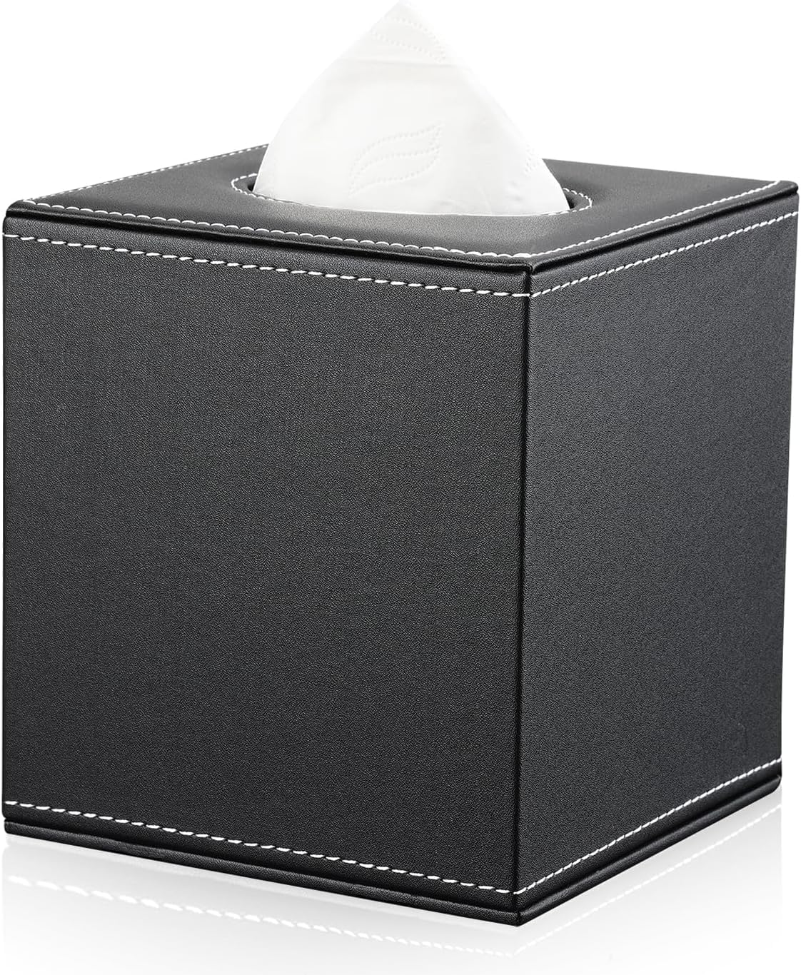 KINGFOM Leather Cube Square Tissue Box Cover Holder (Black)