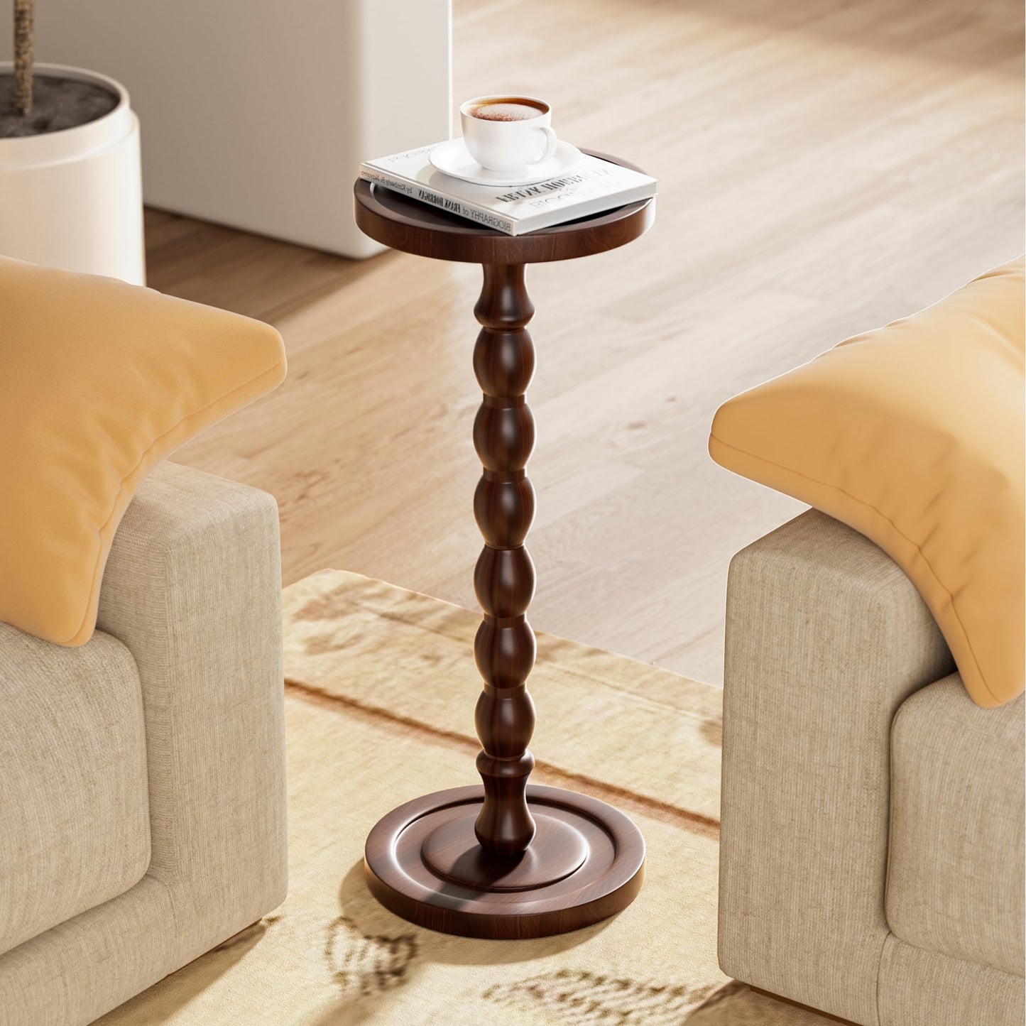 Caossuixin Wooden Round Side Table, Round Bar Table, Small End Table-Walnut