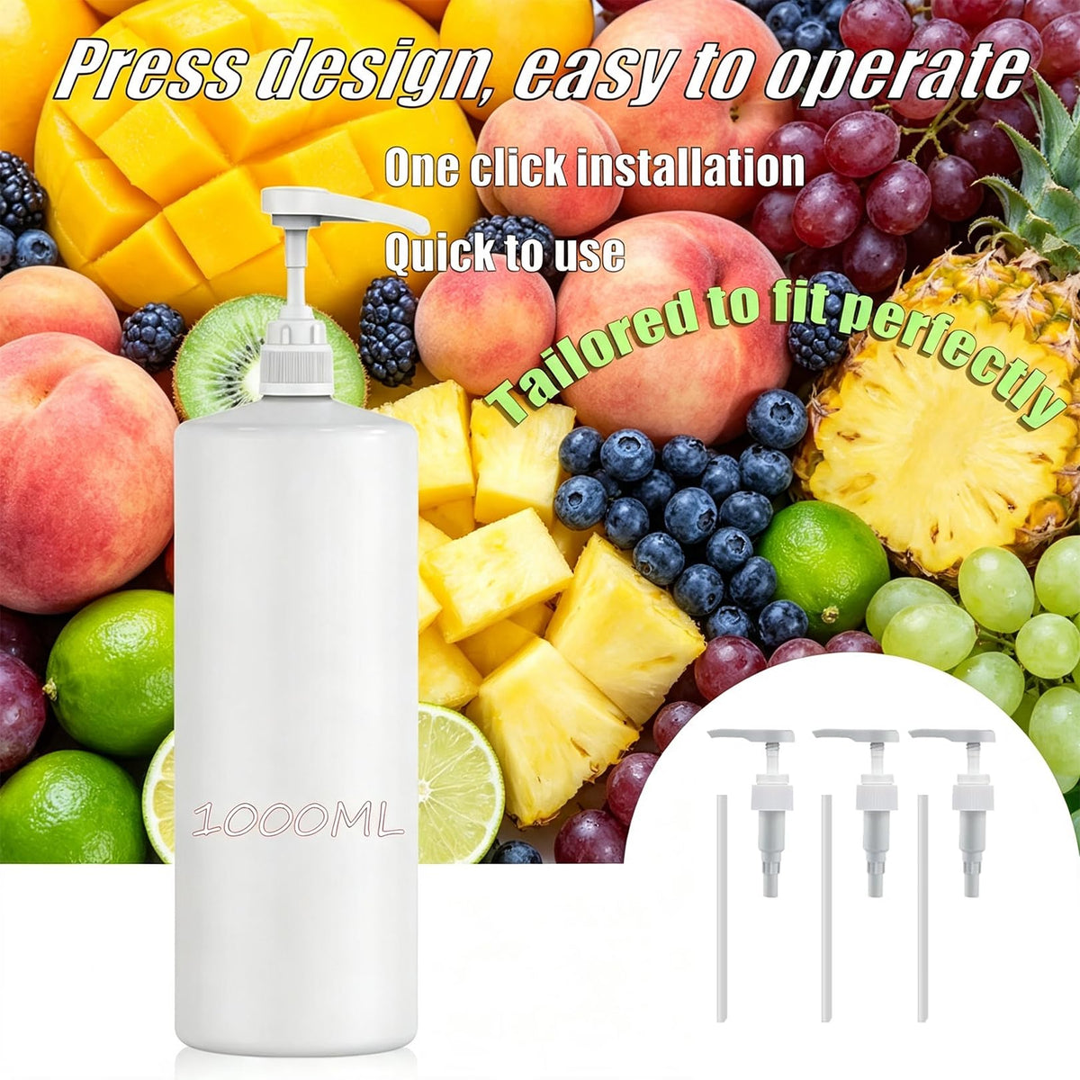 3 Pack 1 Litre Pump Dispenser,Pelican Dispenser Pump,Sauce Sprayer Dispensour,Dispenser Pump with 17cm Tube,Universal Shampoo Pump Dispenser 1000ml