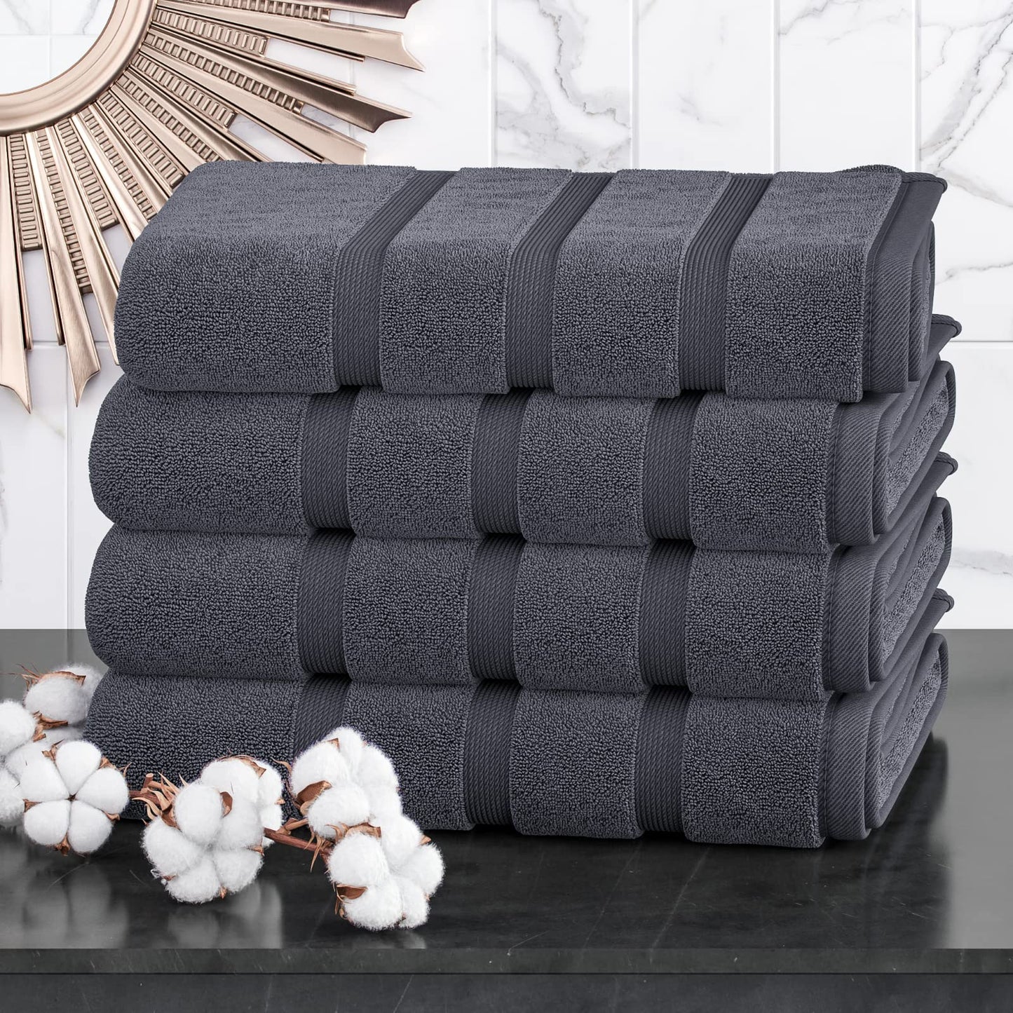 Z Fashion Luxury Towel Set 100% Cotton 4 Piece Bath Towel Set Bath Towel Bale 500 GSM Bathroom towels 4 Piece Sets. Charcoal