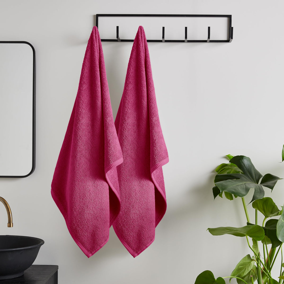Catherine Lansfield Quick Dry Cotton 90x140 cm Bath Sheet Pair Hot Pink