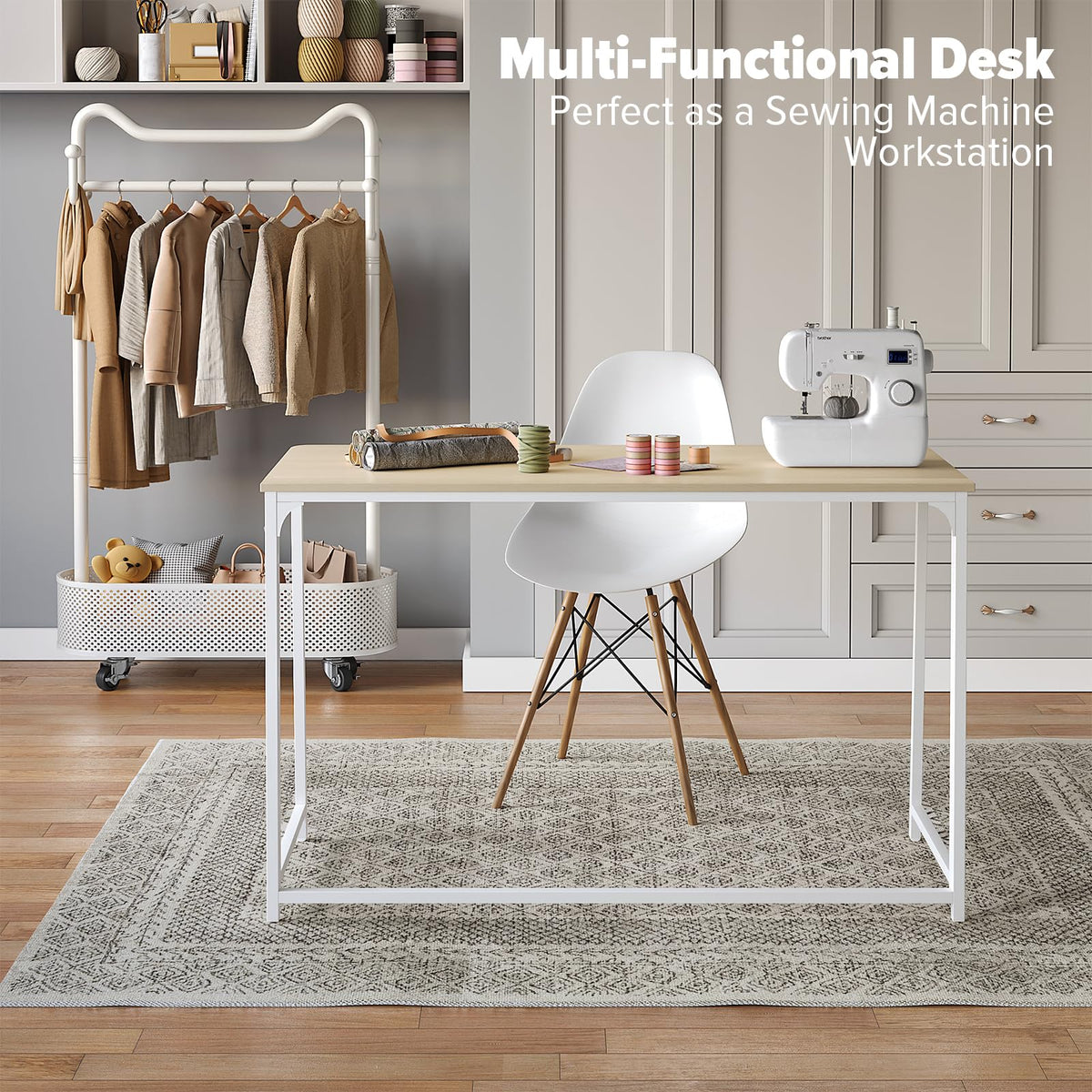 WOHOMO Folding Desk, 120cm Computer Foldable table for Work, Beige